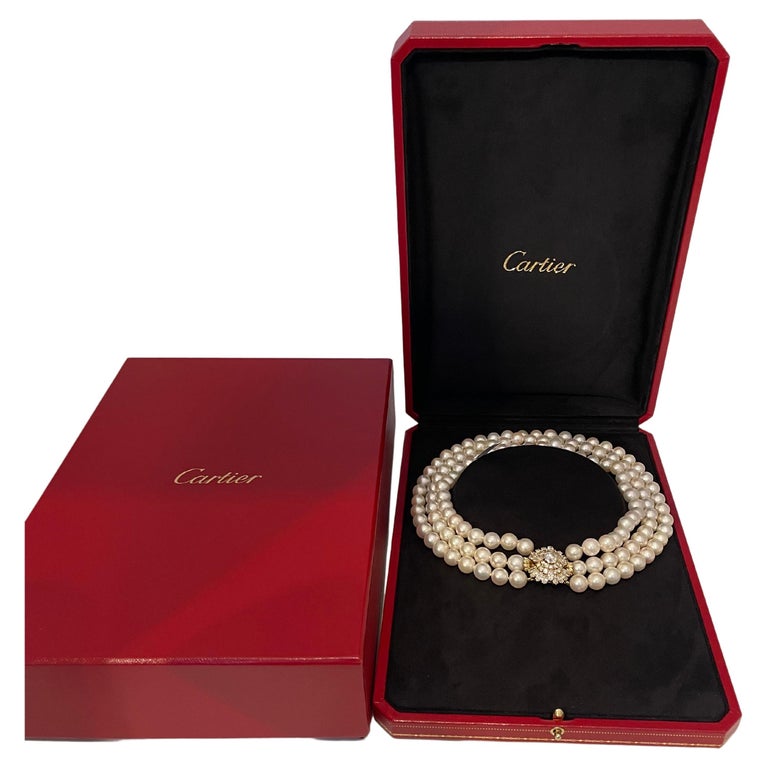 Cartier south sea three layer pearl necklace with 1 6 ct solitaire