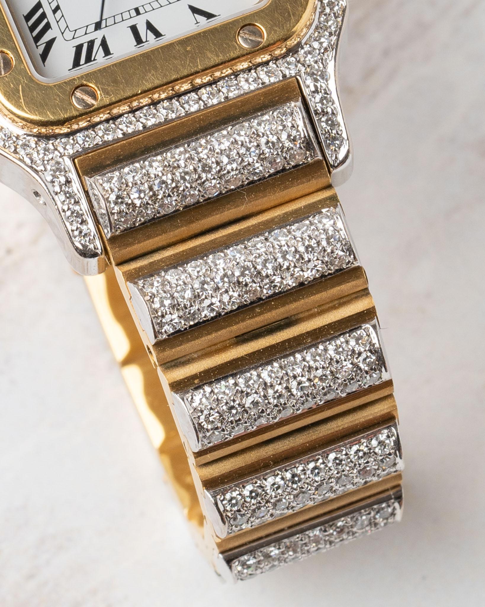 Cartier Special Order Santos Carree 170916 Factory Pave Diamonds Deux Or im Angebot 6