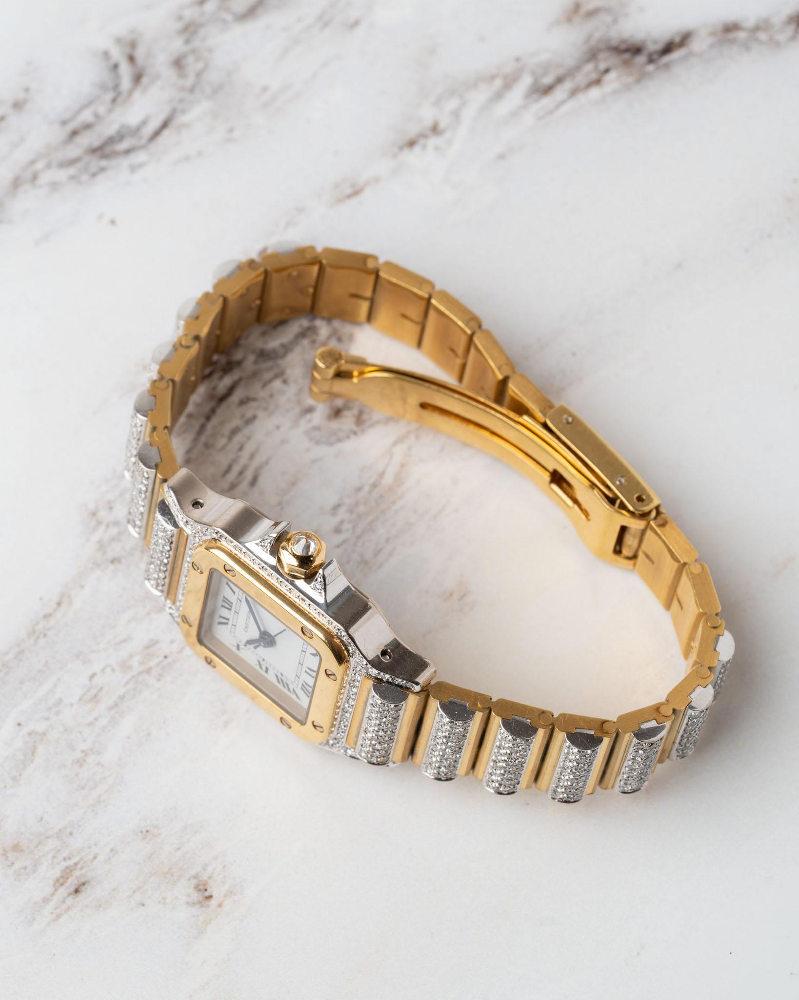Cartier Special Order Santos Carree 170916 Factory Pave Diamonds Deux Or im Angebot 7