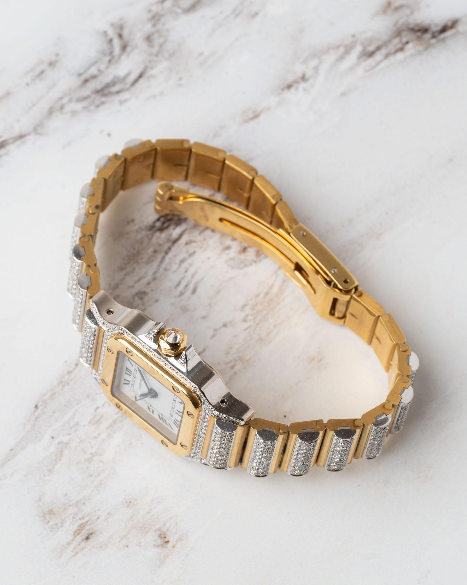 Cartier Special Order Santos Carree 170916 Factory Pave Diamonds Deux Or im Angebot 9