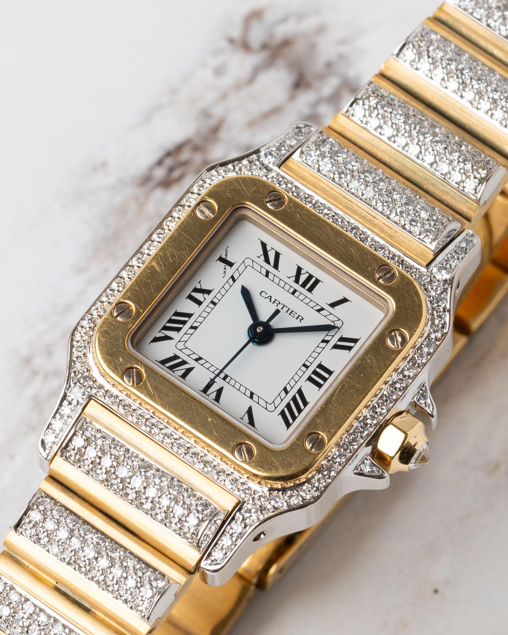 Cartier Special Order Santos Carree 170916 Factory Pave Diamonds Deux Or im Angebot 10