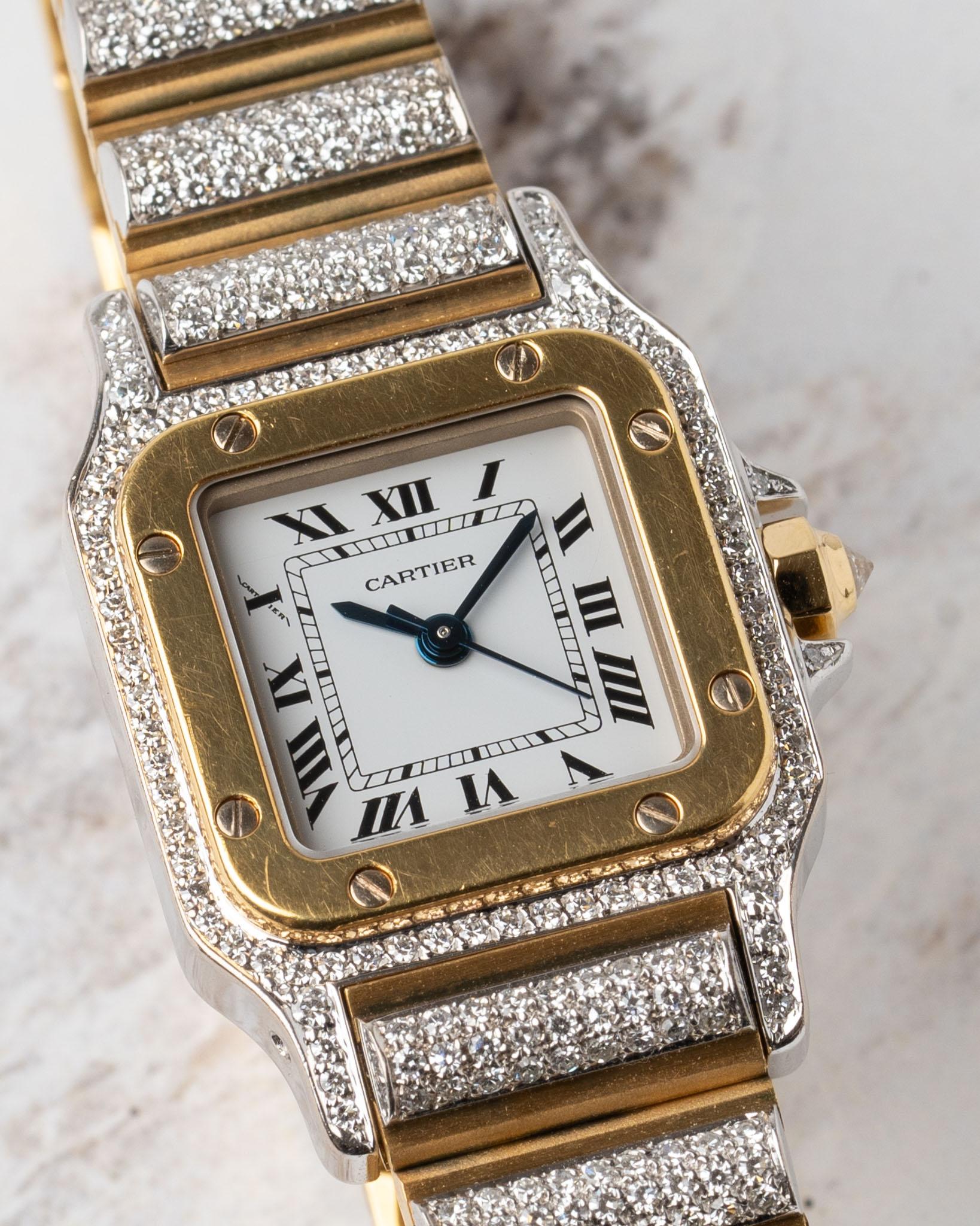 Cartier Special Order Santos Carree 170916 Factory Pave Diamonds Deux Or im Angebot 11