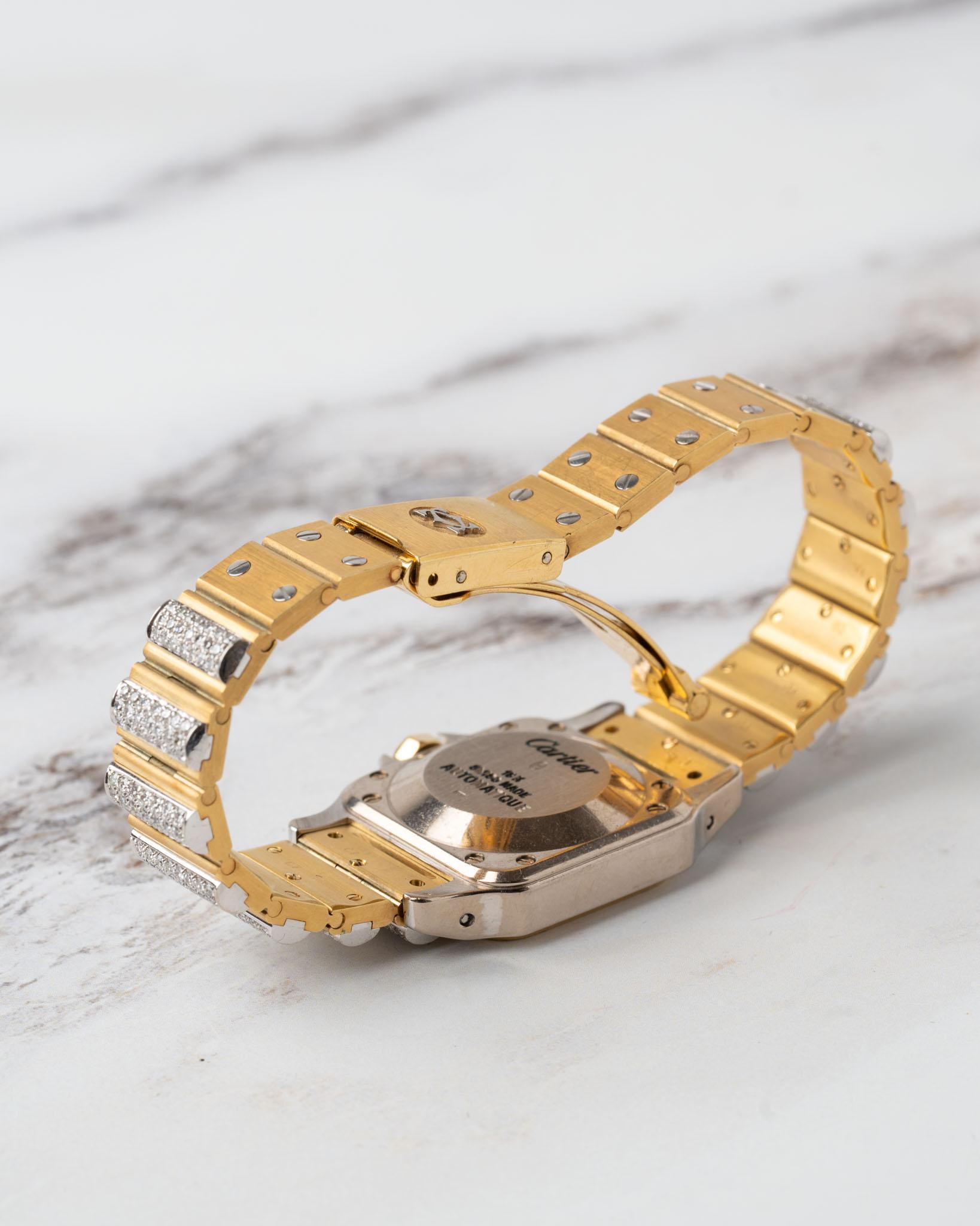 Cartier Special Order Santos Carree 170916 Factory Pave Diamonds Deux Or im Angebot 12