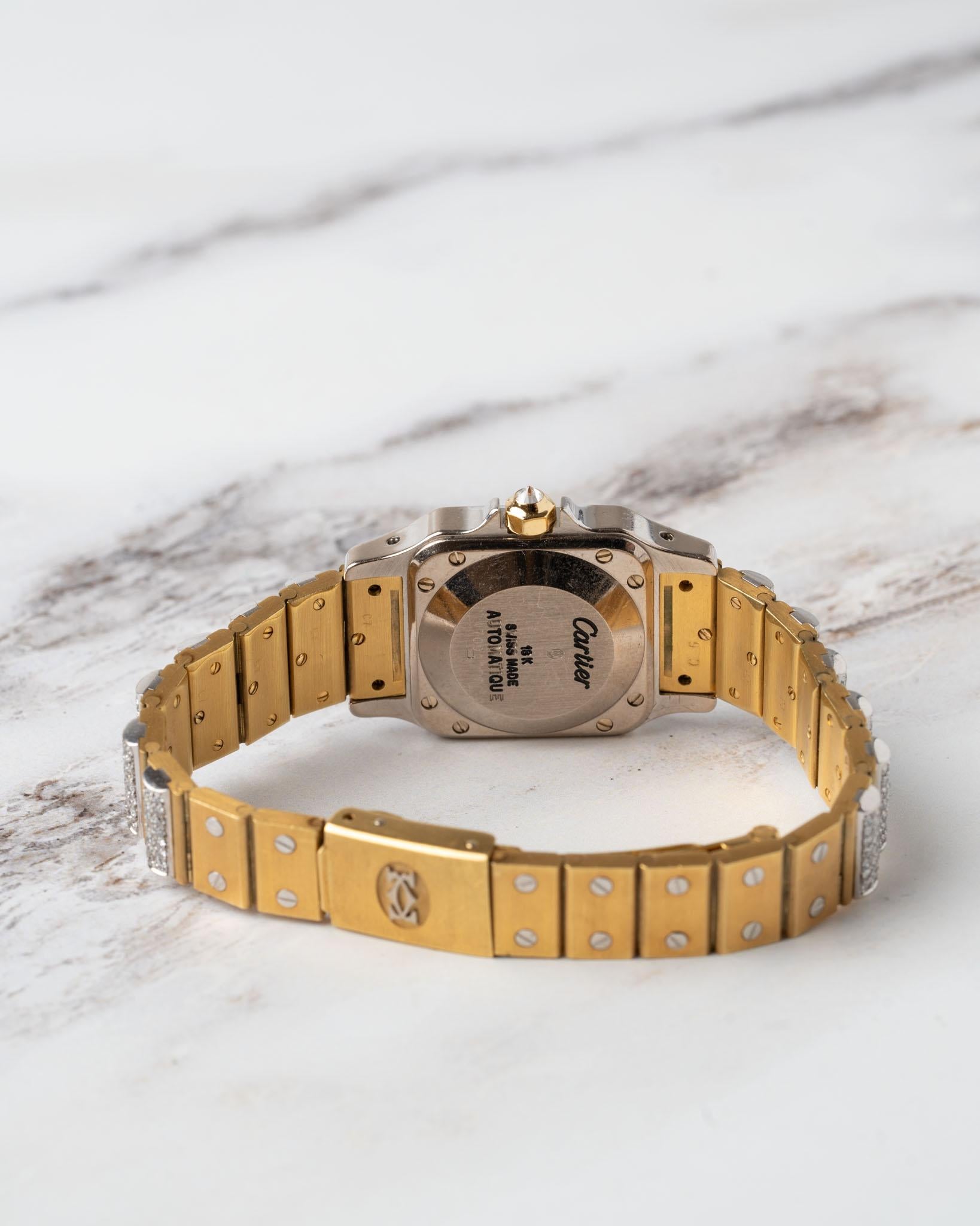 Cartier Special Order Santos Carree 170916 Factory Pave Diamonds Deux Or im Angebot 13
