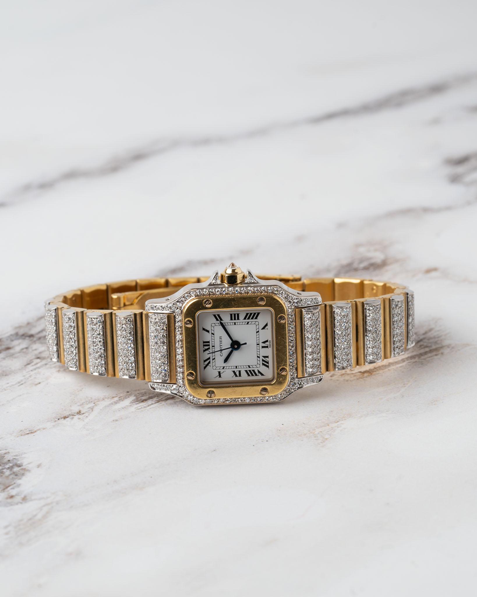 Cartier Special Order Santos Carree 170916 Factory Pave Diamonds Deux Or im Angebot 14