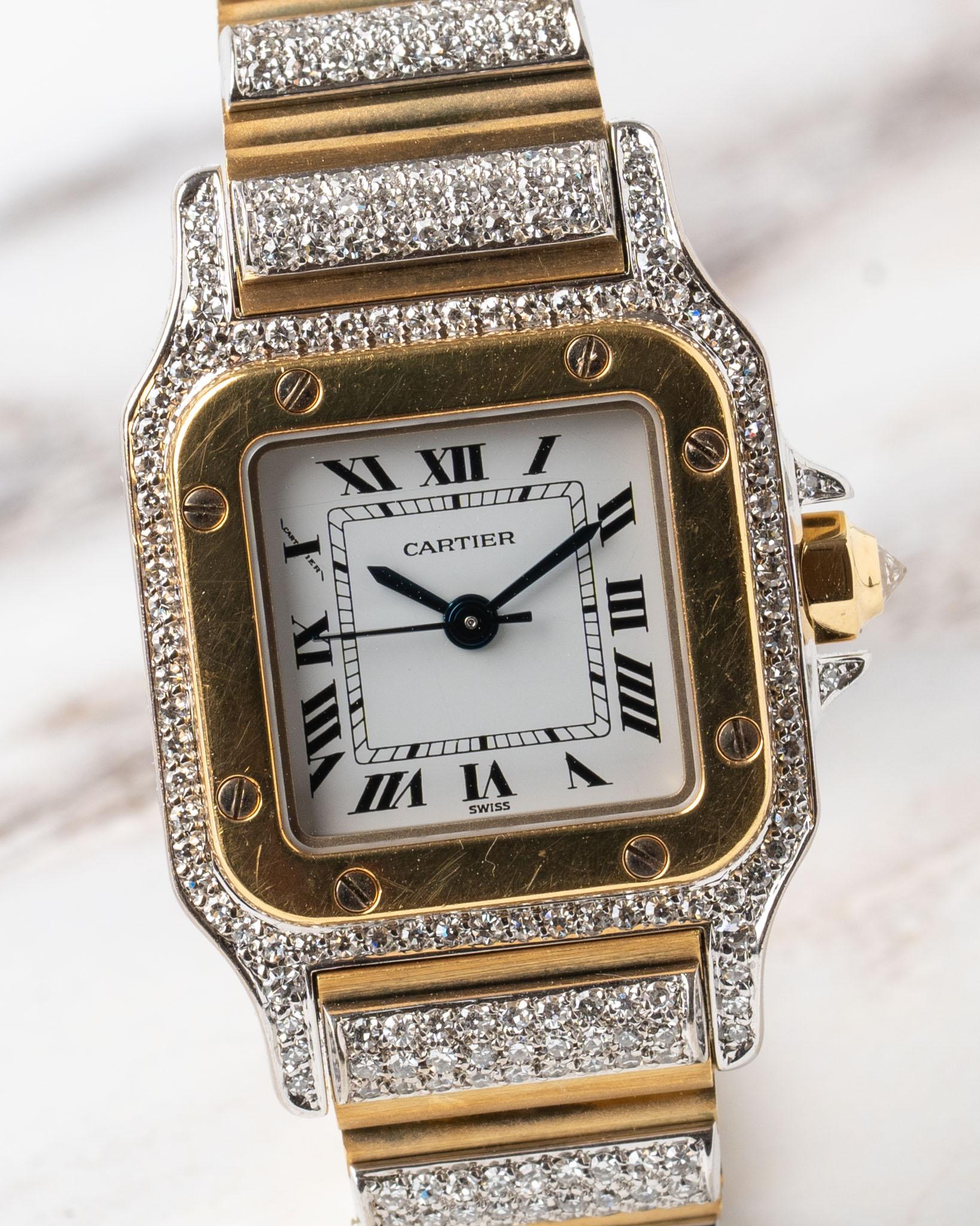 Cartier Special Order Santos Carree 170916 Factory Pave Diamonds Deux Or im Angebot 15