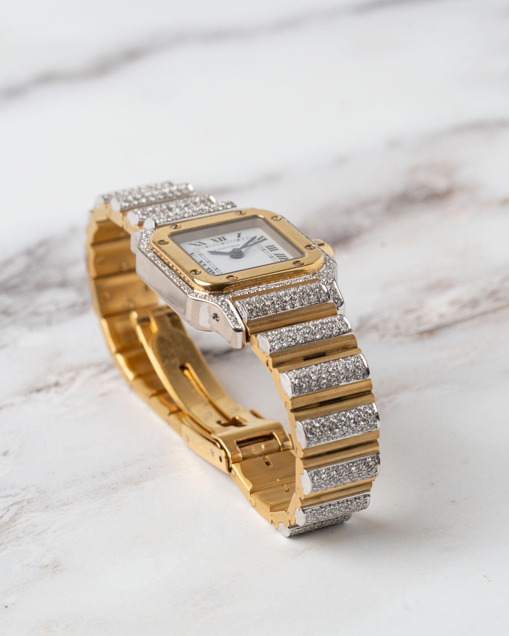 Cartier Special Order Santos Carree 170916 Factory Pave Diamonds Deux Or im Angebot 16