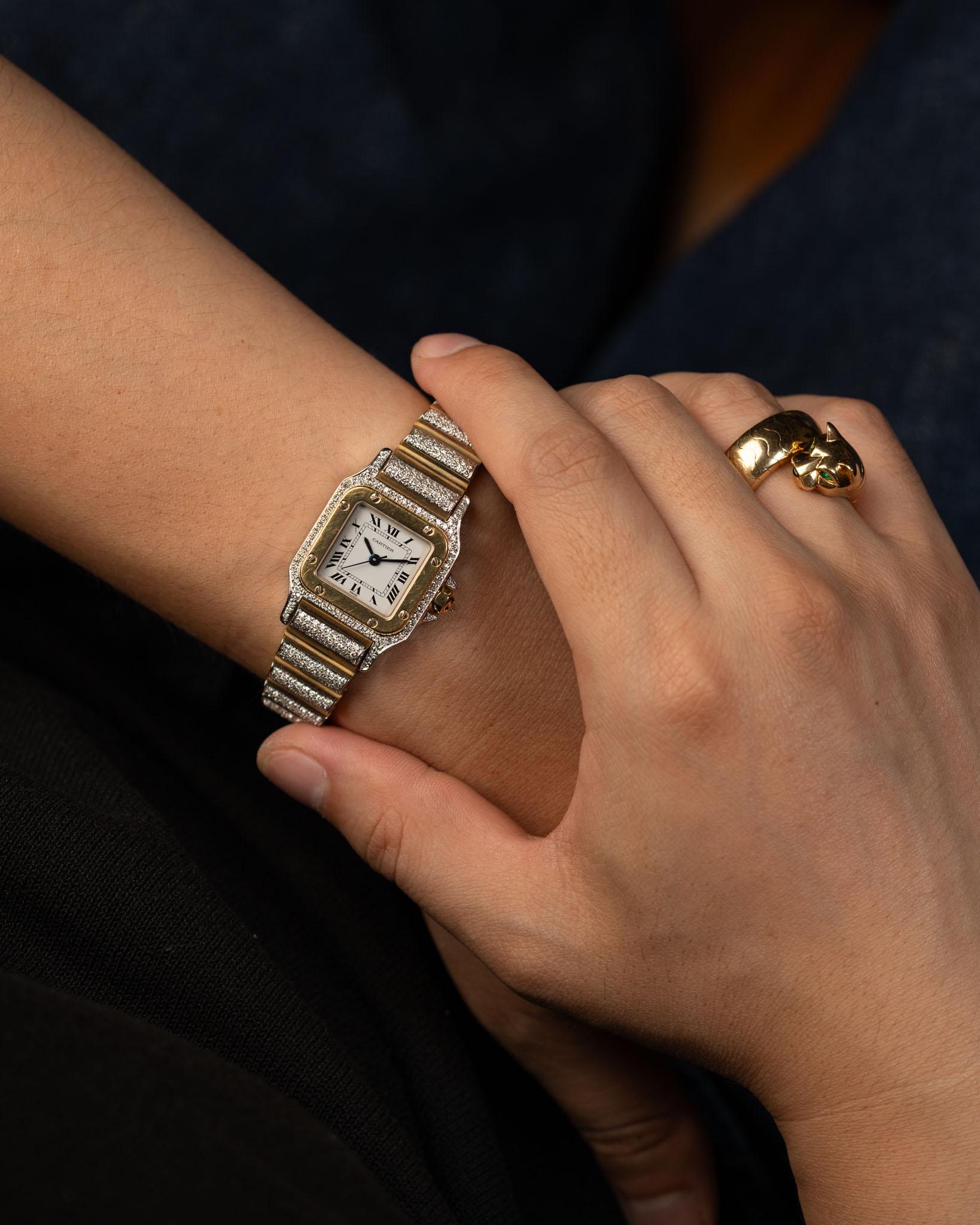Cartier Special Order Santos Carree 170916 Factory Pave Diamonds Deux Or Damen im Angebot