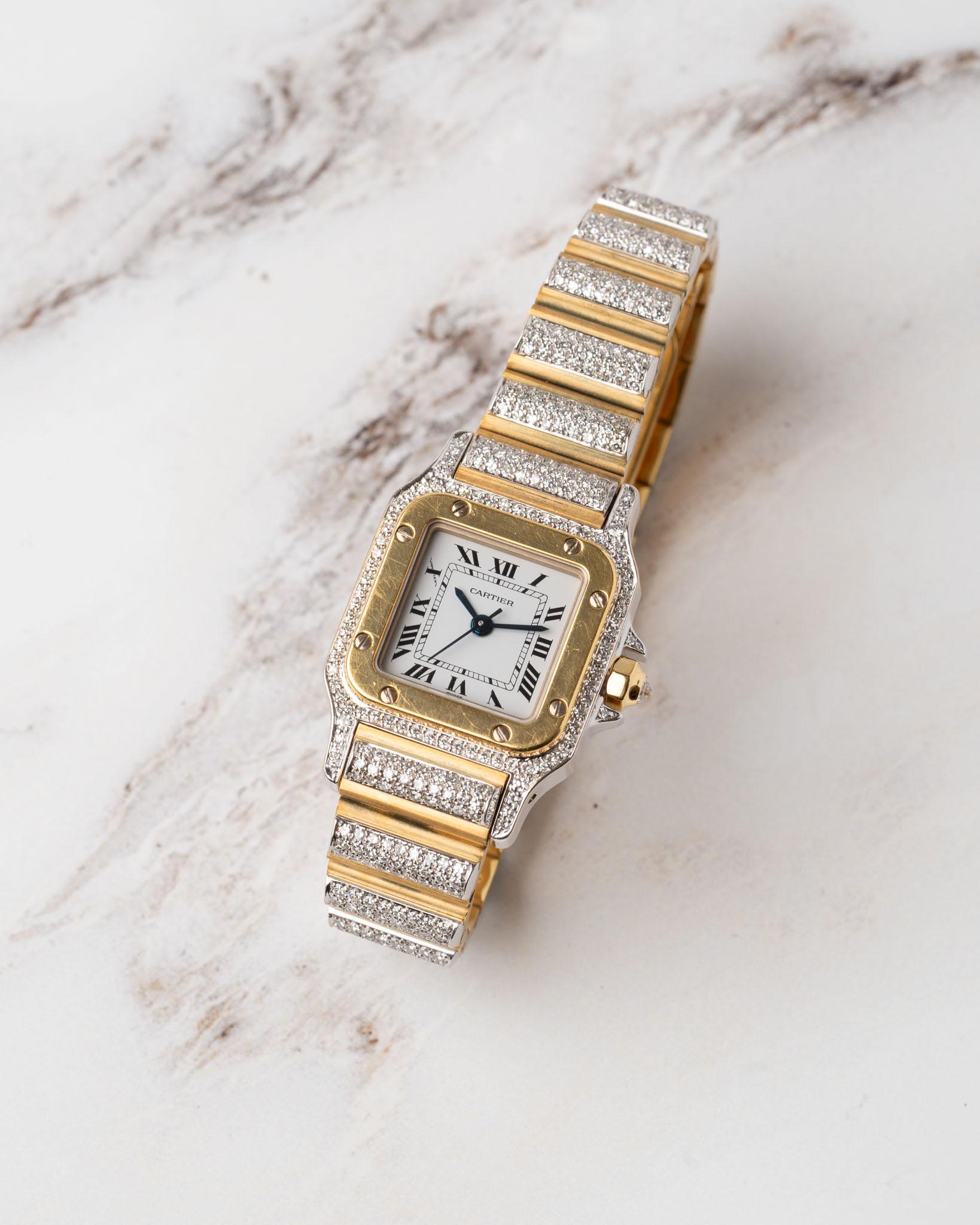Cartier Special Order Santos Carree 170916 Factory Pave Diamonds Deux Or im Angebot 1