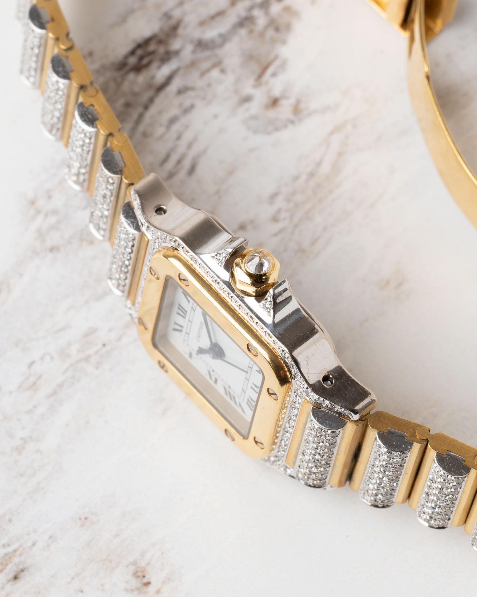 Cartier Special Order Santos Carree 170916 Factory Pave Diamonds Deux Or im Angebot 3