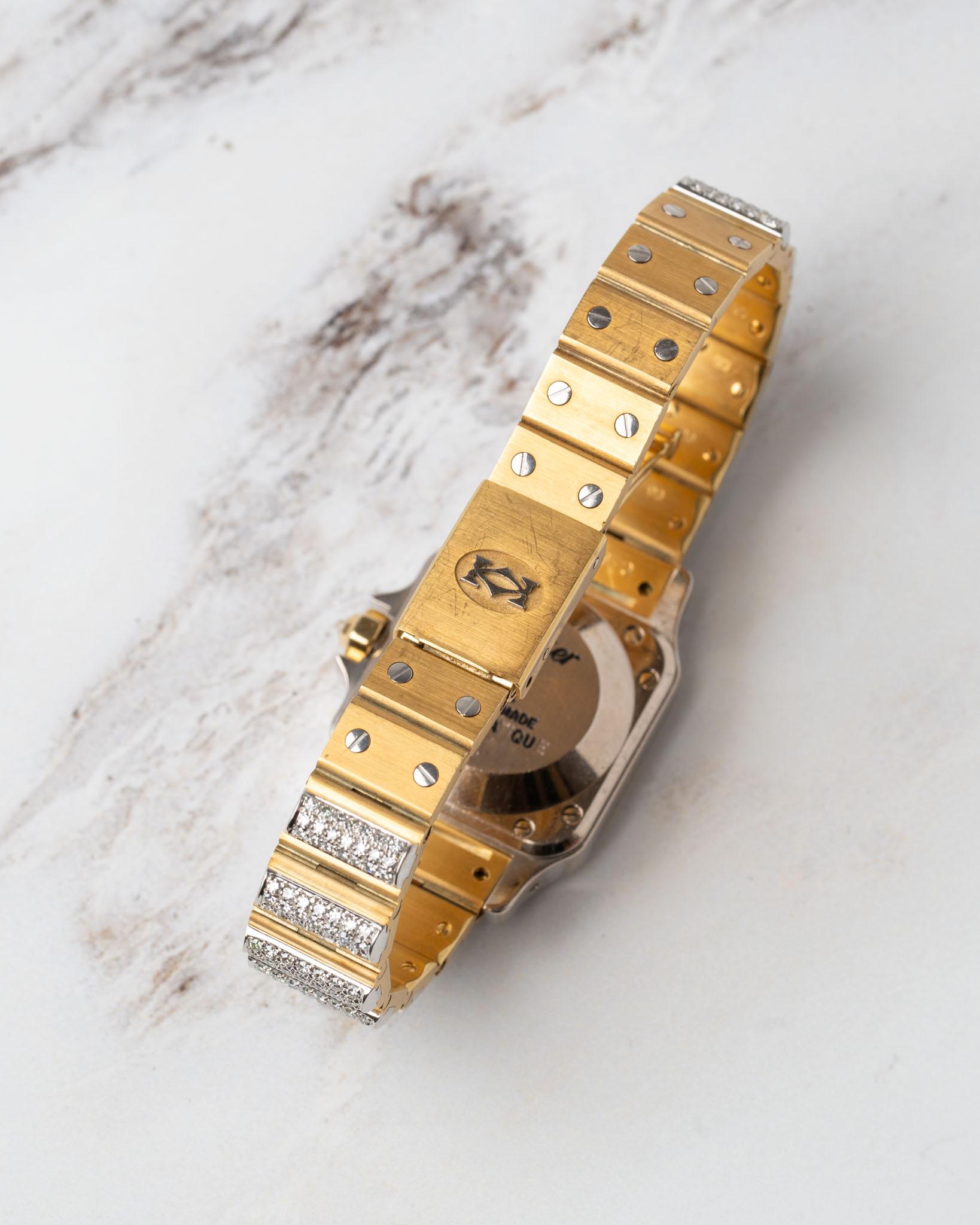Cartier Special Order Santos Carree 170916 Factory Pave Diamonds Deux Or im Angebot 4