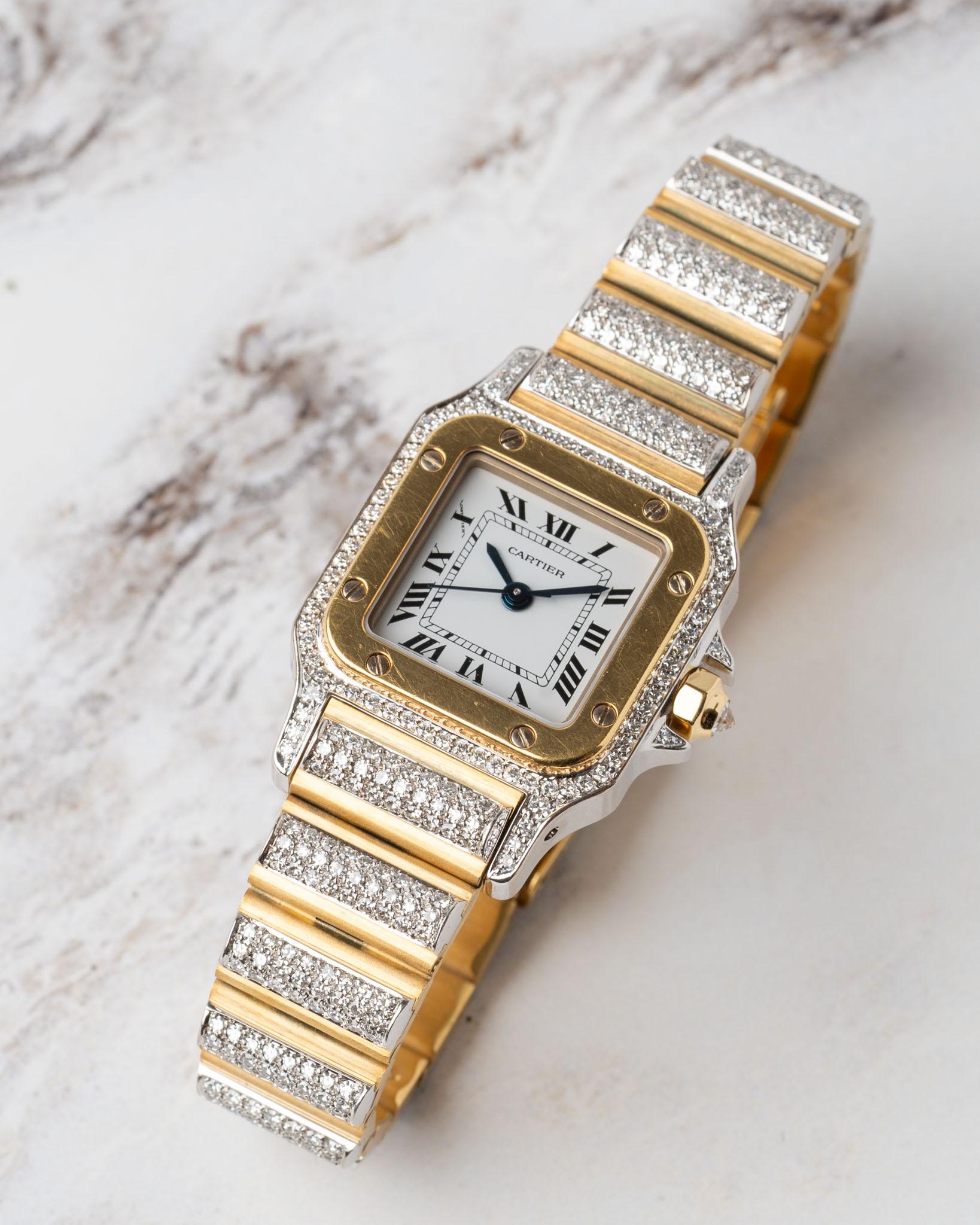 Cartier Special Order Santos Carree 170916 Factory Pave Diamonds Deux Or im Angebot 5