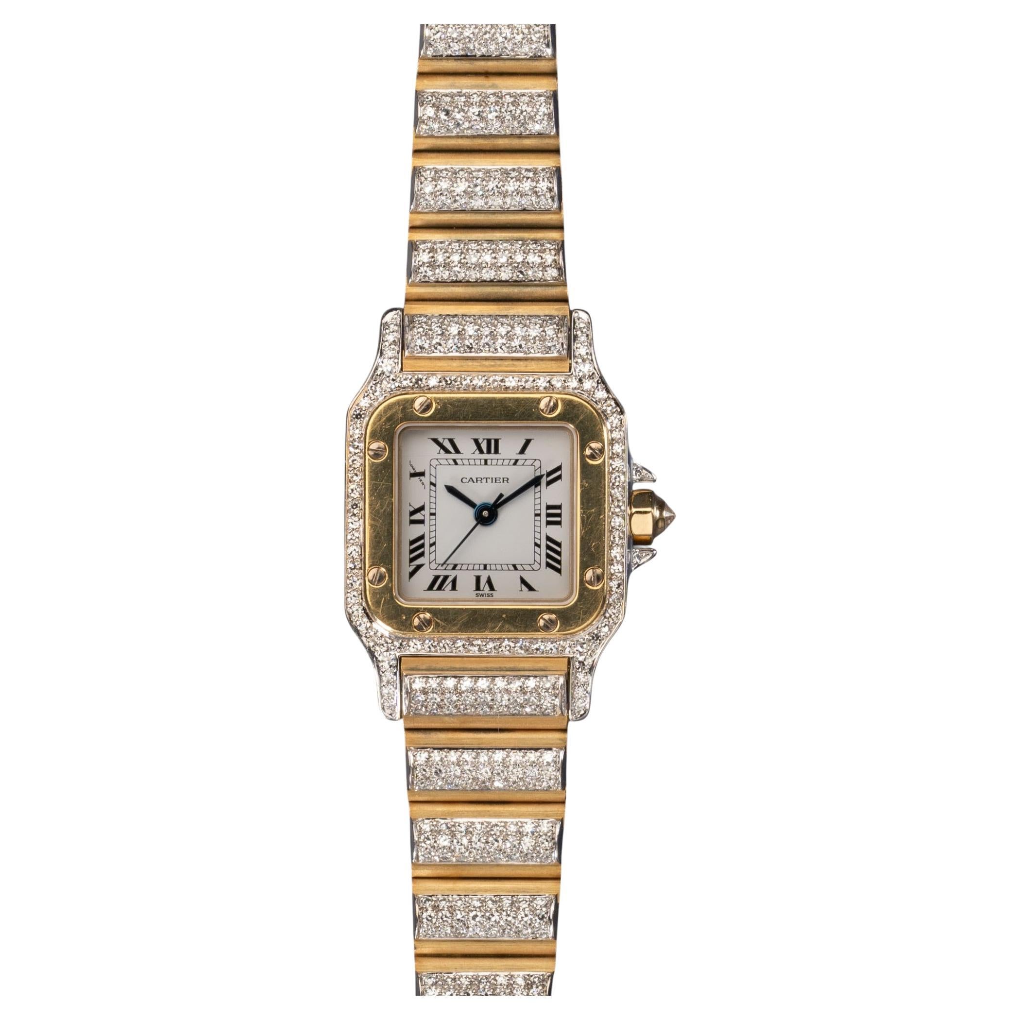 Cartier Special Order Santos Carree 170916 Factory Pave Diamonds Deux Or im Angebot