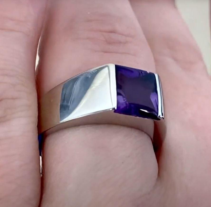 Art Deco Cartier Square Cut Amethyst Engagement Ring, 18k White Gold