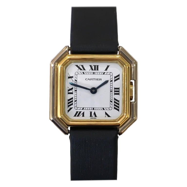 Cartier Square Hexagonal Godron 18K TwoTone Mechanical Watch Fabric