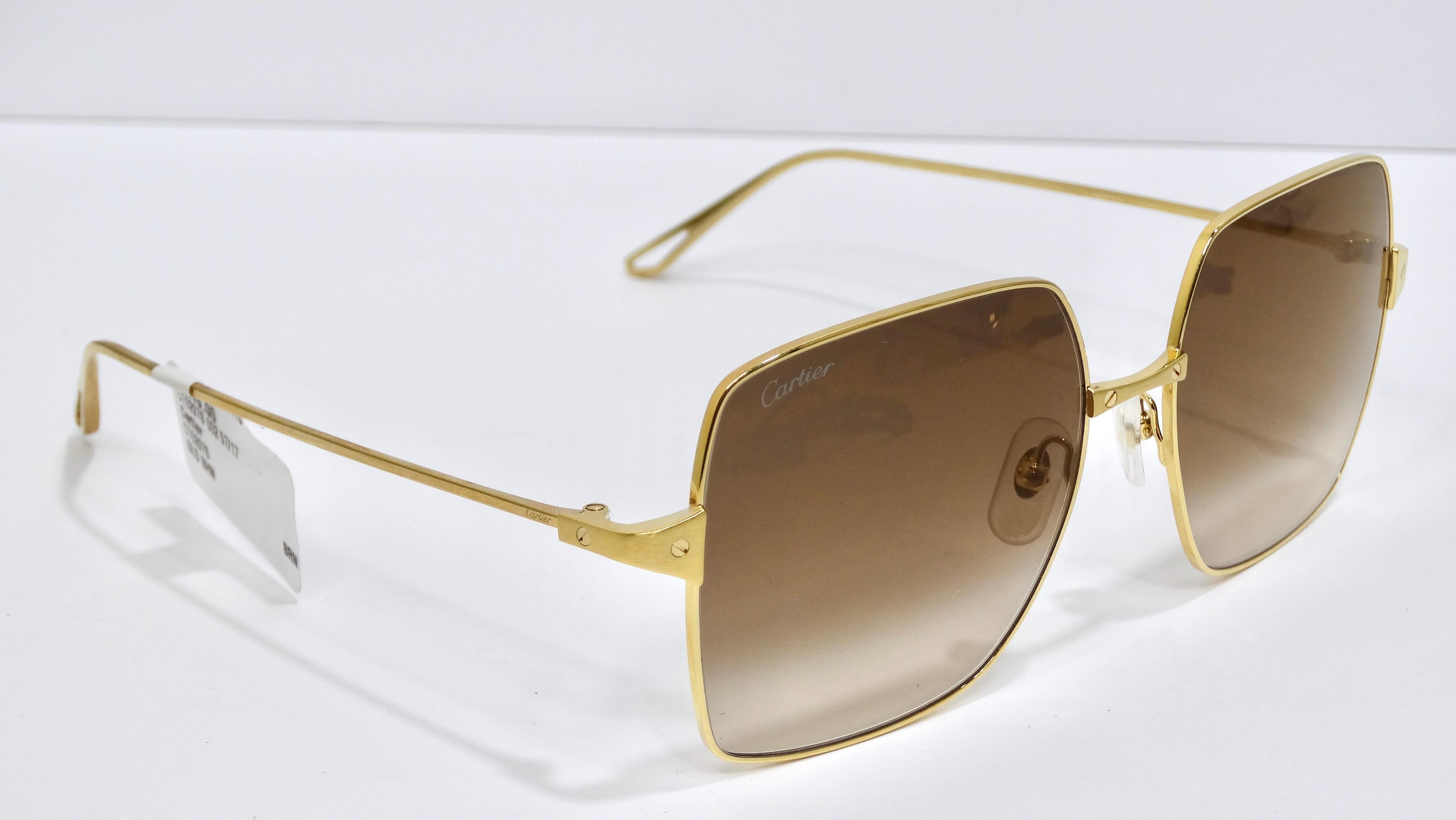 Brown Cartier Santos Oversized Metal Sunglasses