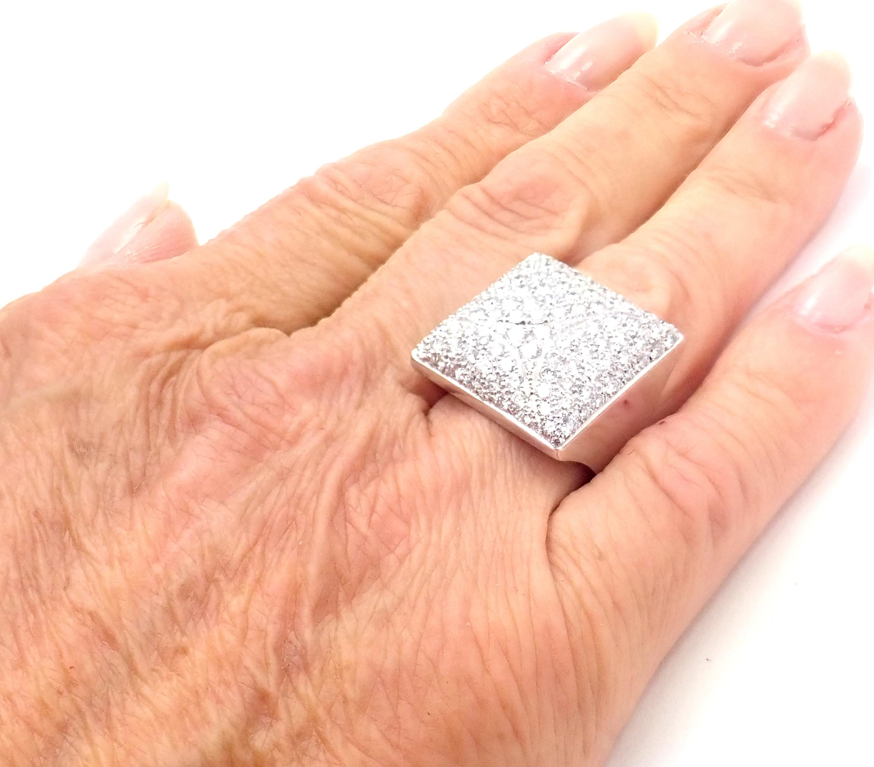 Women's or Men's Cartier Square Pave Diamond Large White Gold Ring