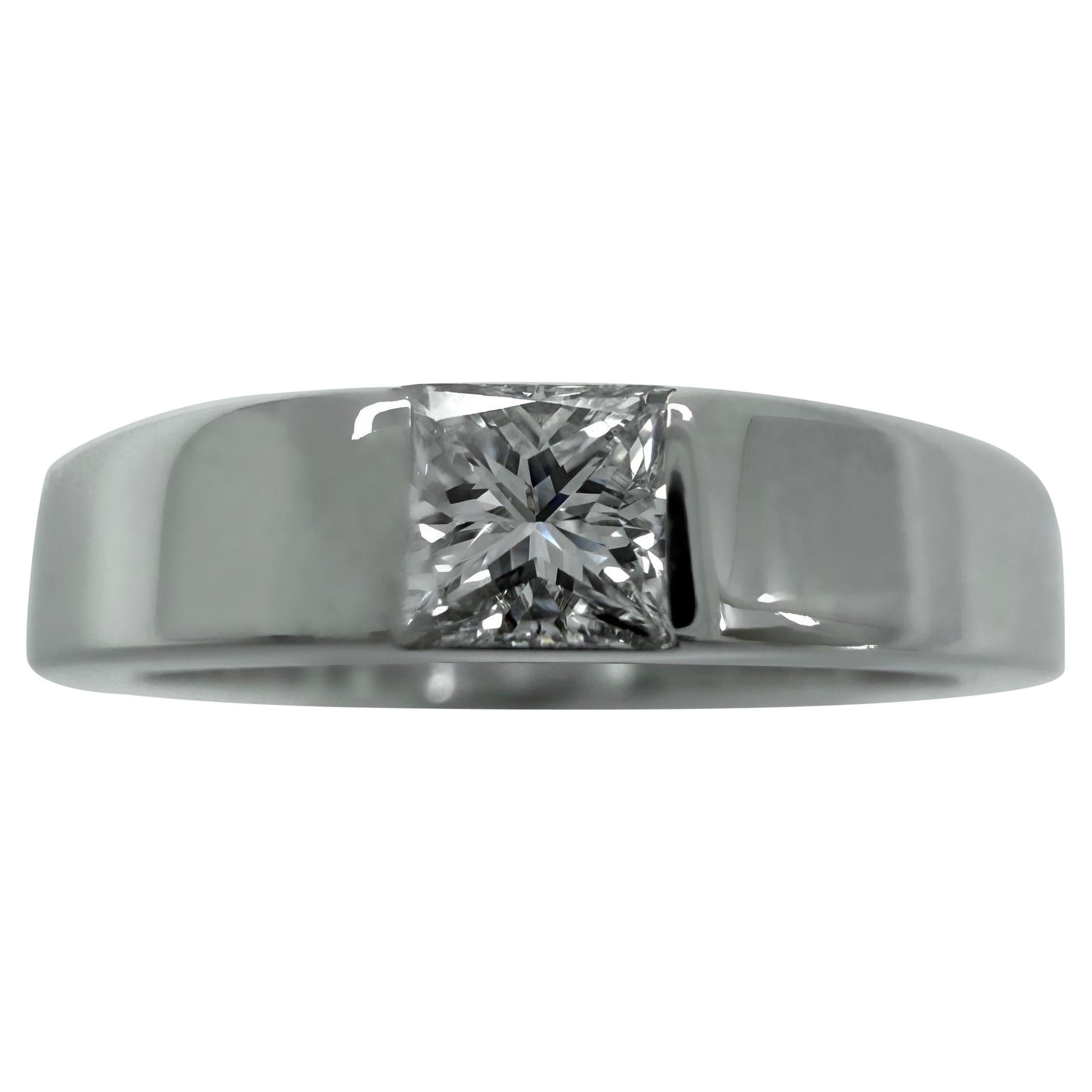 Cartier Square Princess Cut 0.25ct Diamond 18k White Gold Solitaire Band Ring 49 in vendita