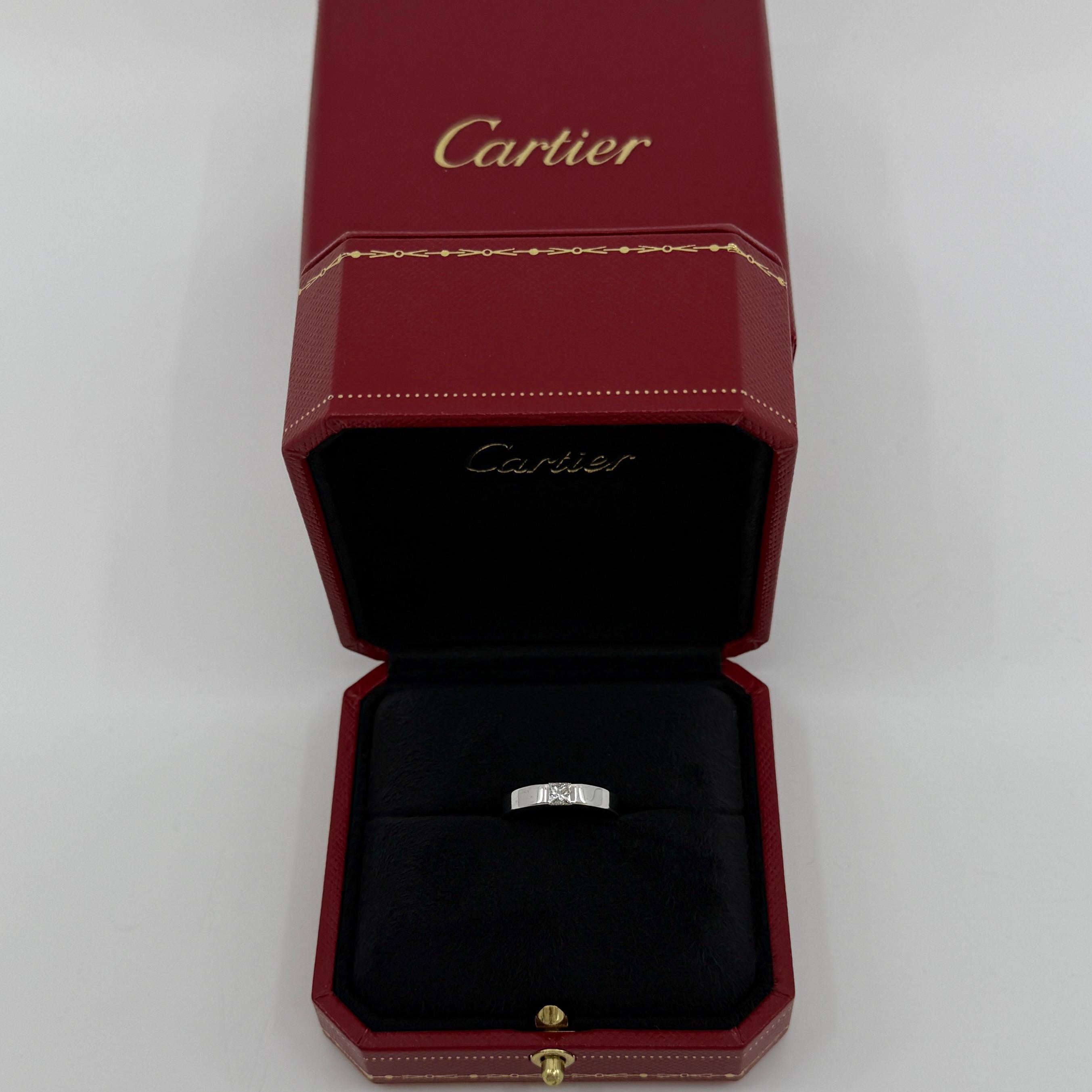 Vintage Cartier Natural Square Princess Cut Diamond 18k White Gold Solitaire Band Tank Ring.

Stunning white gold ring set with a fine 0.25ct natural square princess cut diamond. Approx. E/F colour VVS clarity with an excellent cut.
Fine jewellery