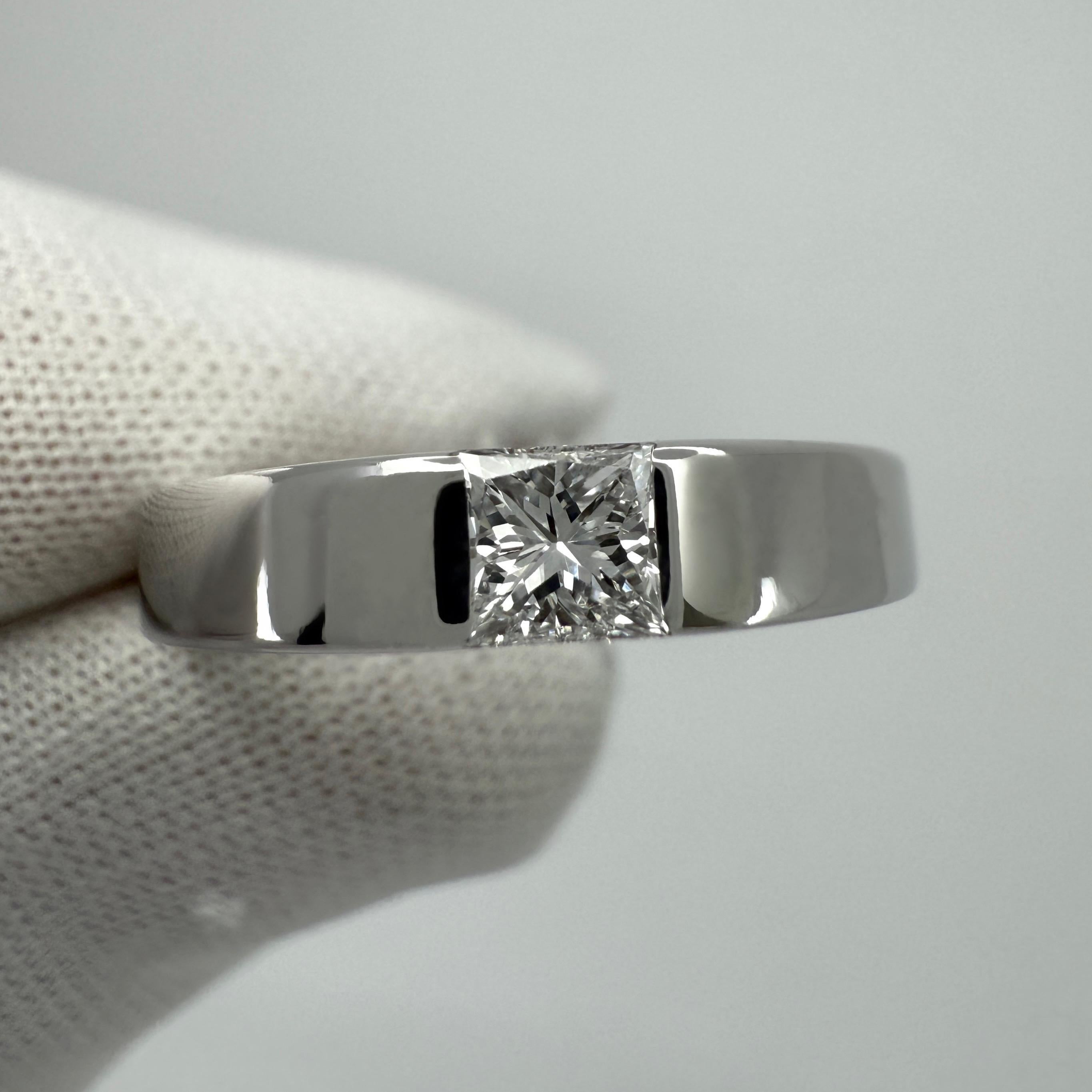 Cartier Square Princess Cut 0.25ct Diamond 18k White Gold Solitaire Band Ring 50 For Sale 4