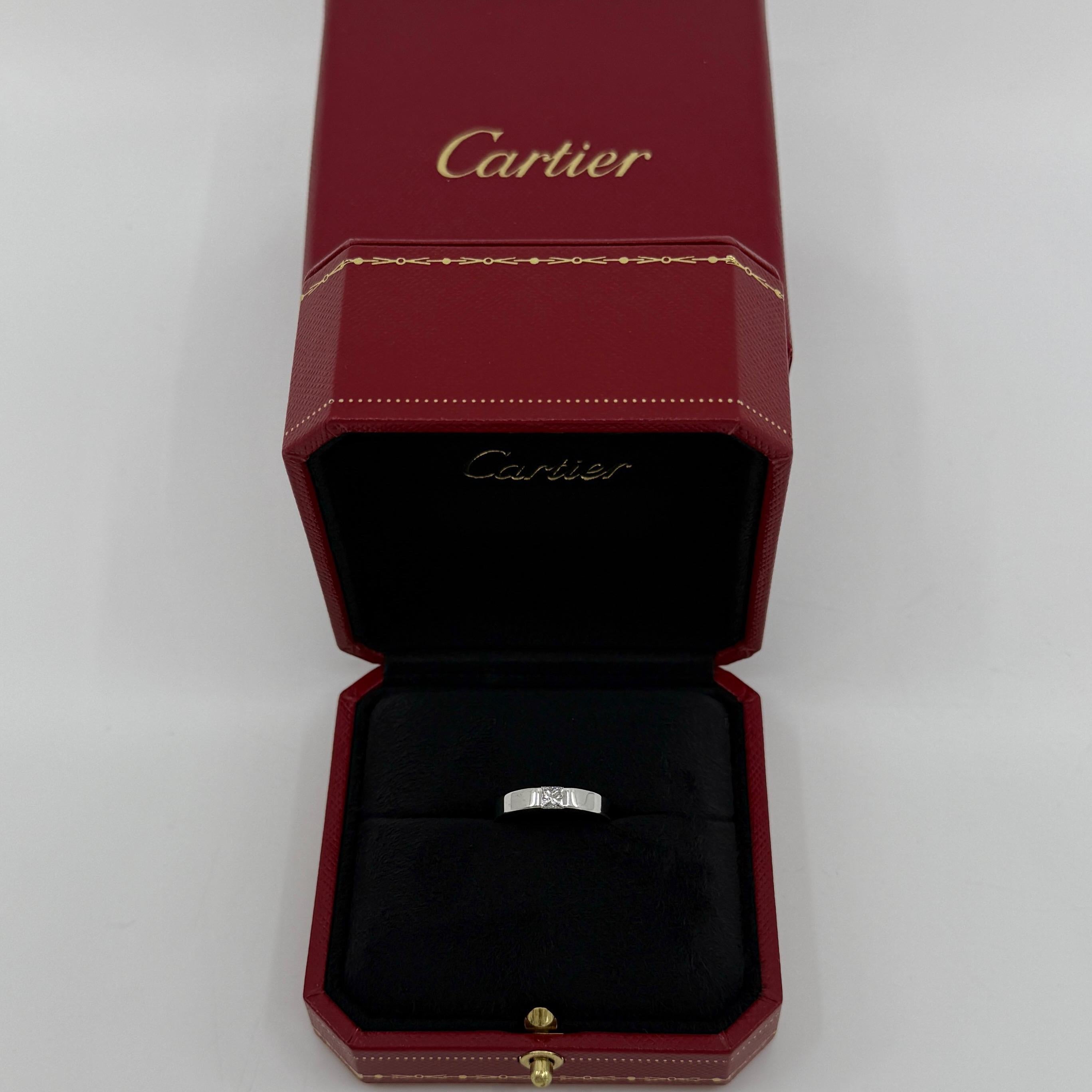 Cartier Square Princess Cut 0.25ct Diamond 18k White Gold Solitaire Band Ring 50 5