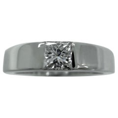 Cartier Quadratischer Prinzessinnenschliff 0,25ct Diamant 18k Weißgold Solitär Band Ring 50
