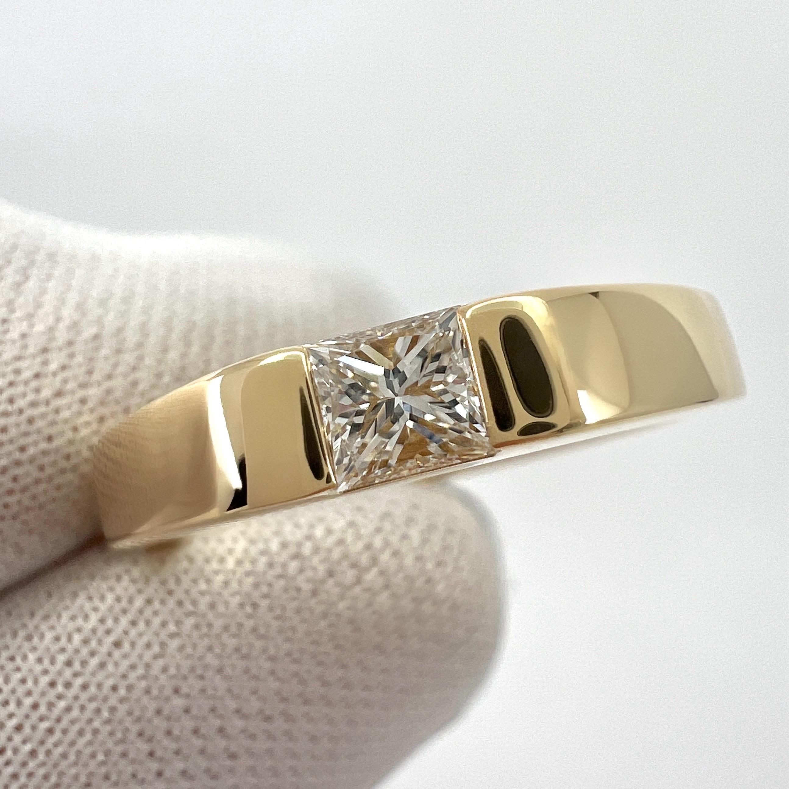 Cartier Square Princess Cut 0.25ct Diamond 18k Yellow Gold Solitaire Band Ring  For Sale 7