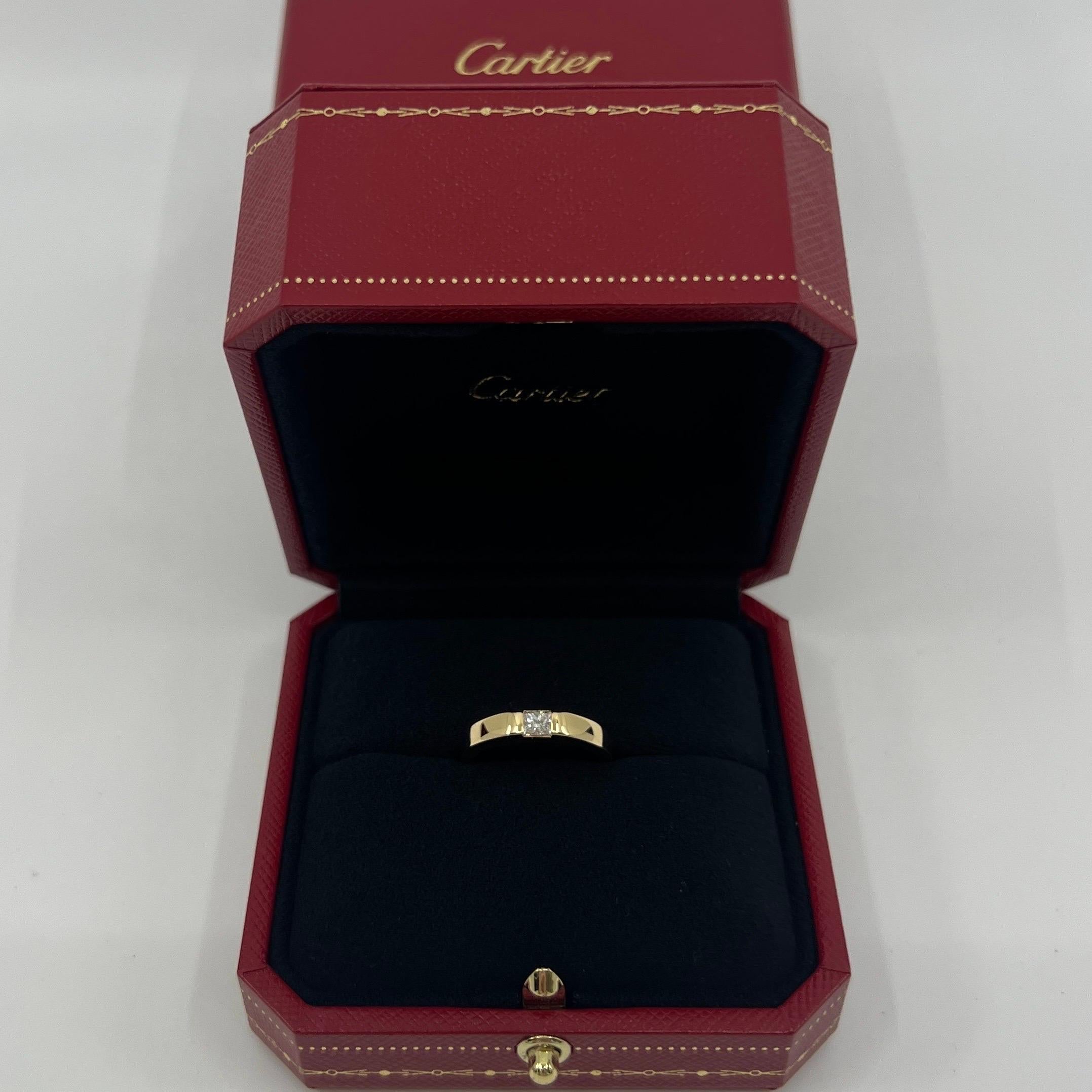 Cartier Square Princess Cut 0.25ct Diamond 18k Yellow Gold Solitaire Band Ring  For Sale 8