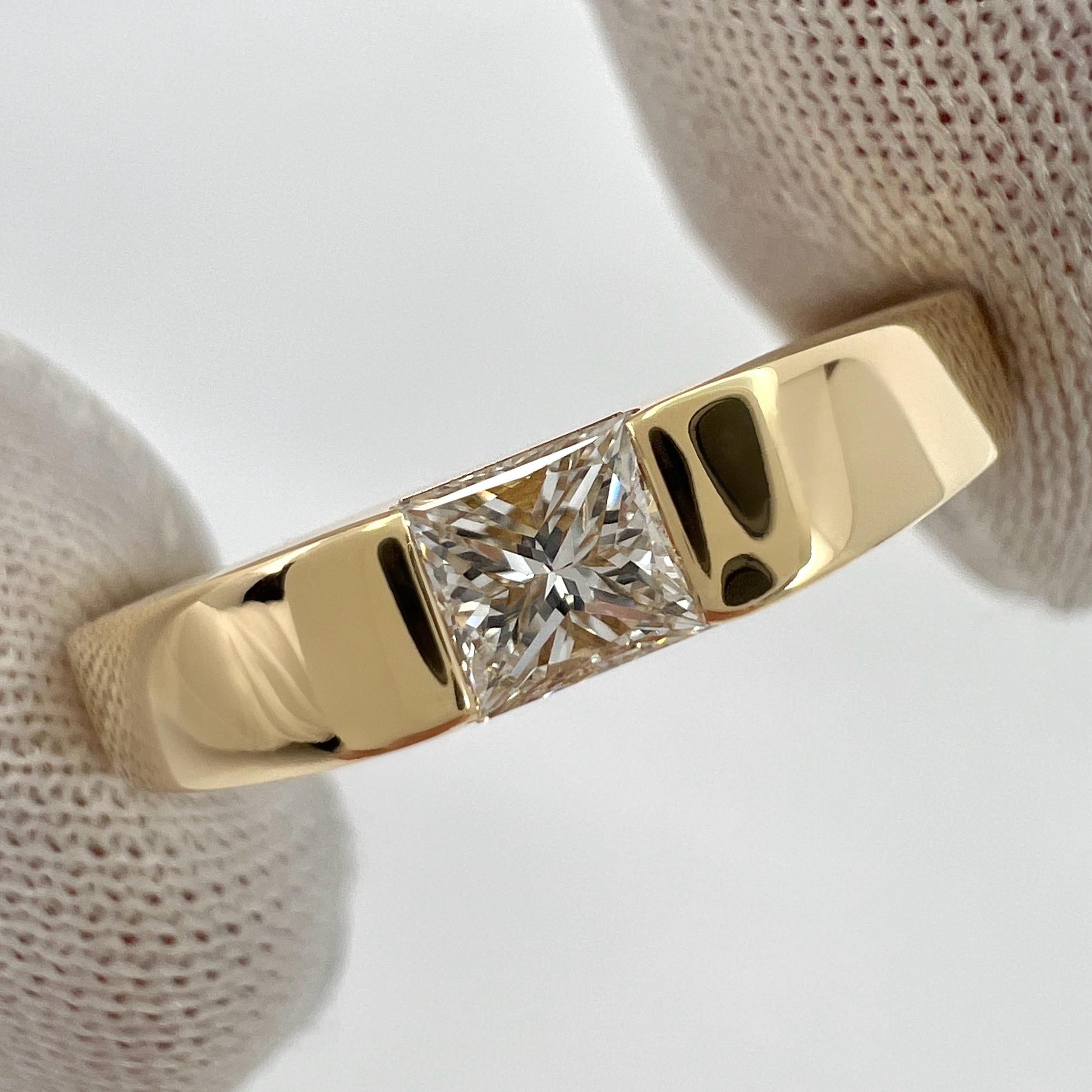 Cartier Square Princess Cut 0.25ct Diamond 18k Yellow Gold Solitaire Band Ring  For Sale 1