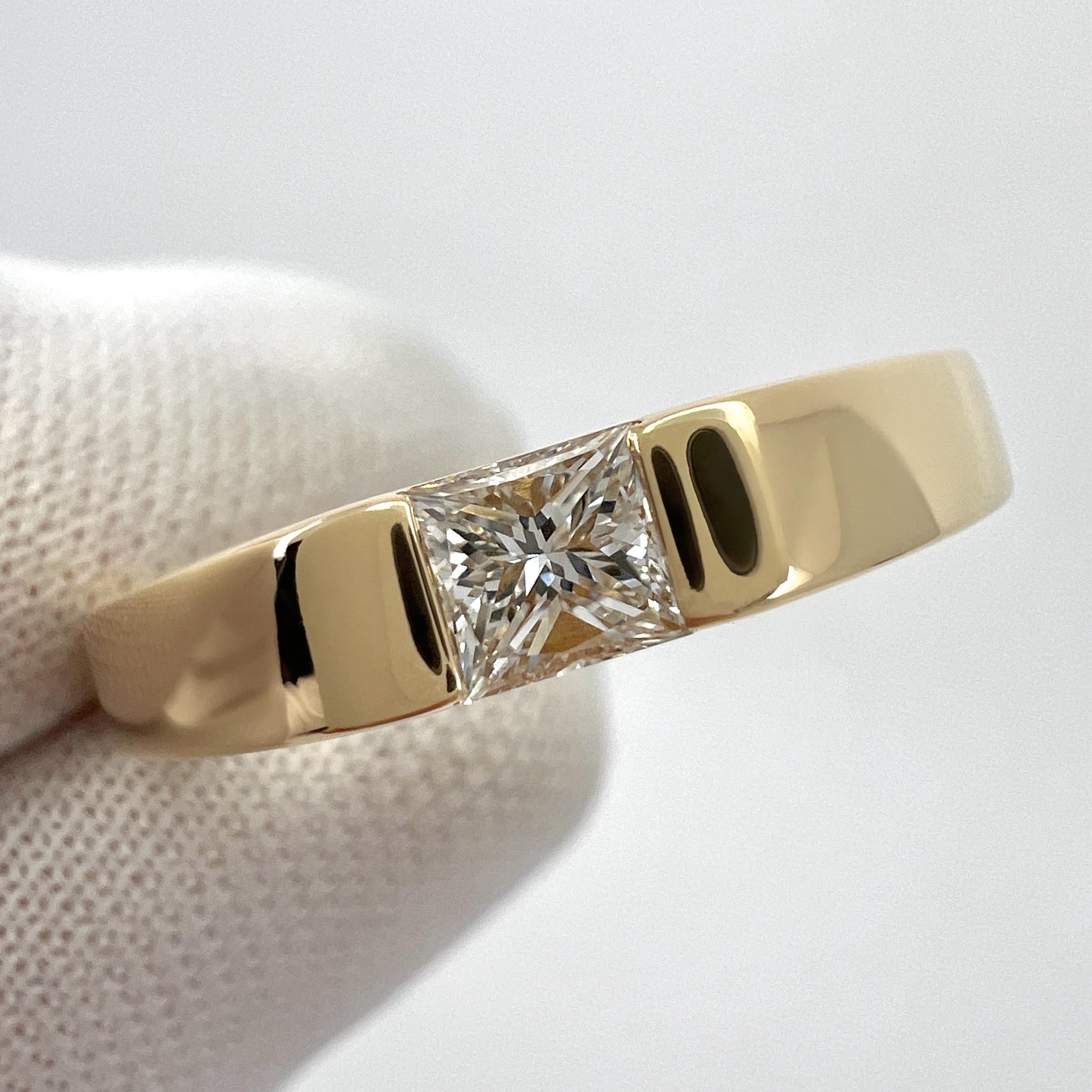 Cartier Square Princess Cut 0.25ct Diamond 18k Yellow Gold Solitaire Band Ring  For Sale 3