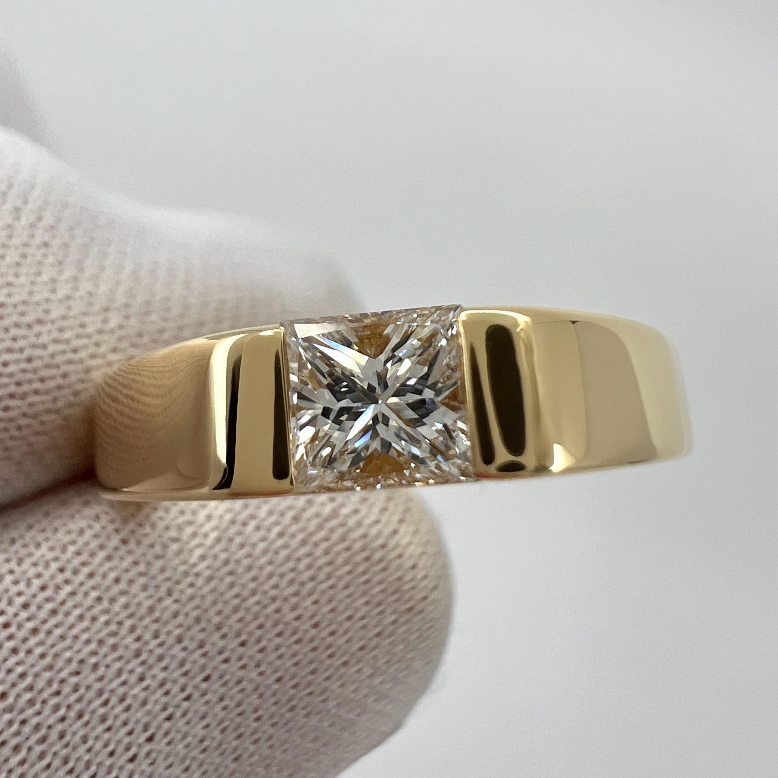 Cartier Square Princesse 0.45ct Diamond 18k Yellow Gold Solitaire Band Ring  en vente 6