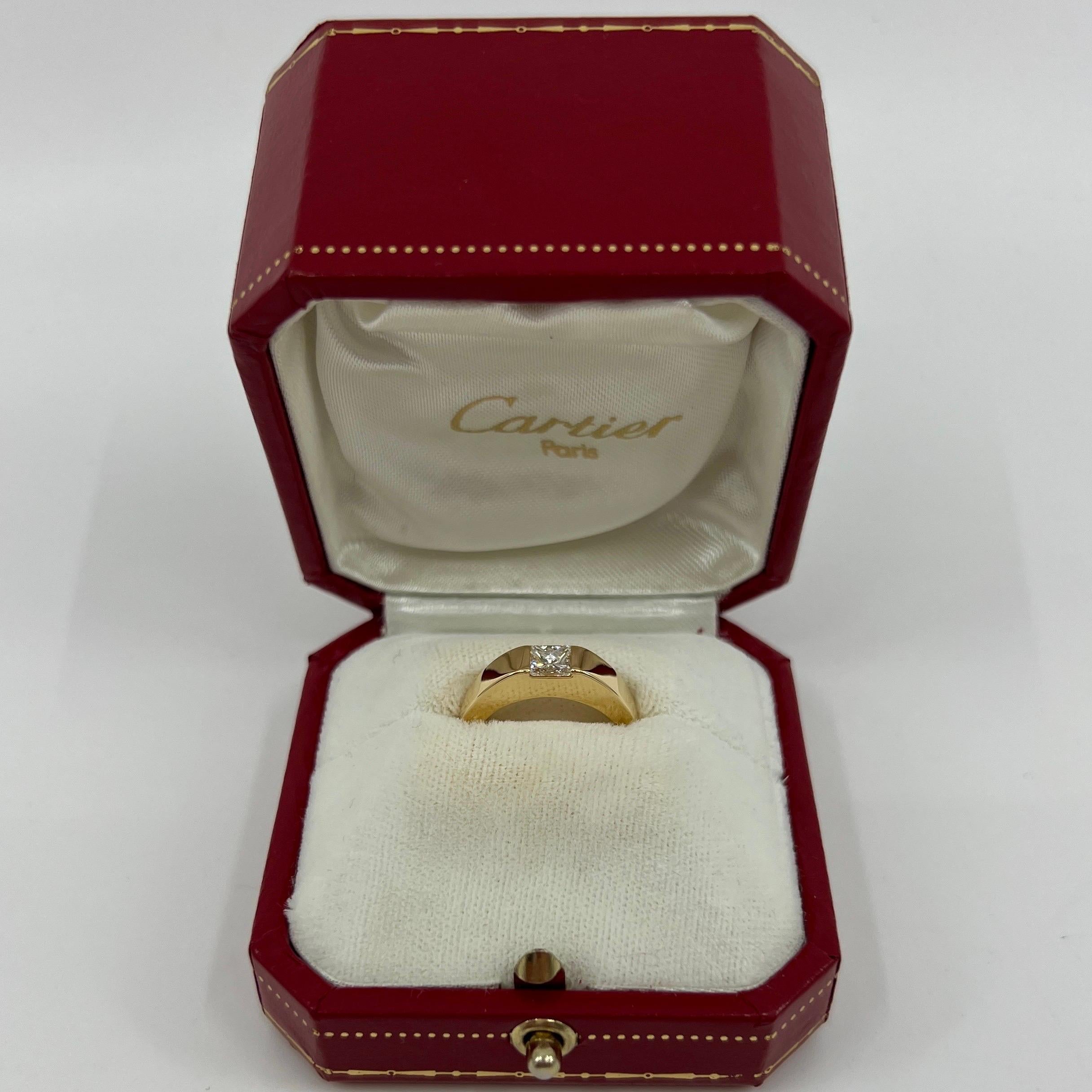 Cartier Square Princesse 0.45ct Diamond 18k Yellow Gold Solitaire Band Ring  en vente 7