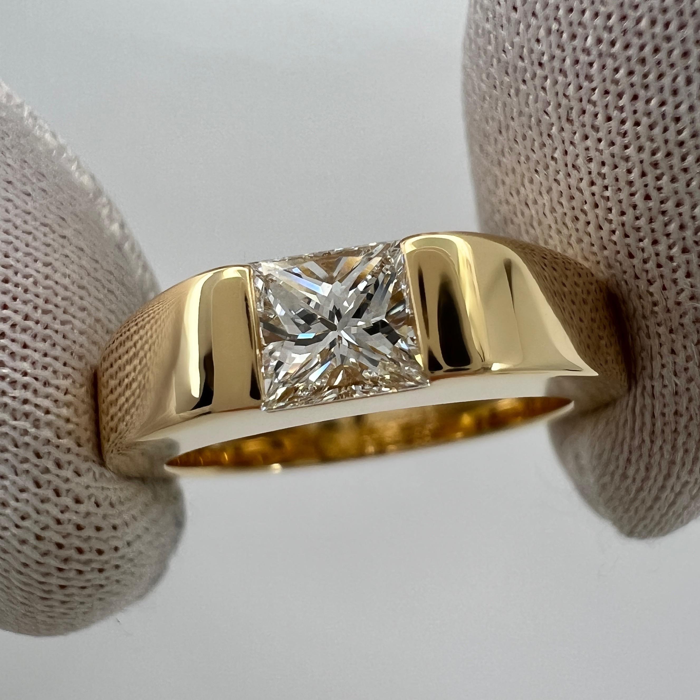Cartier Square Princesse 0.45ct Diamond 18k Yellow Gold Solitaire Band Ring  en vente 4