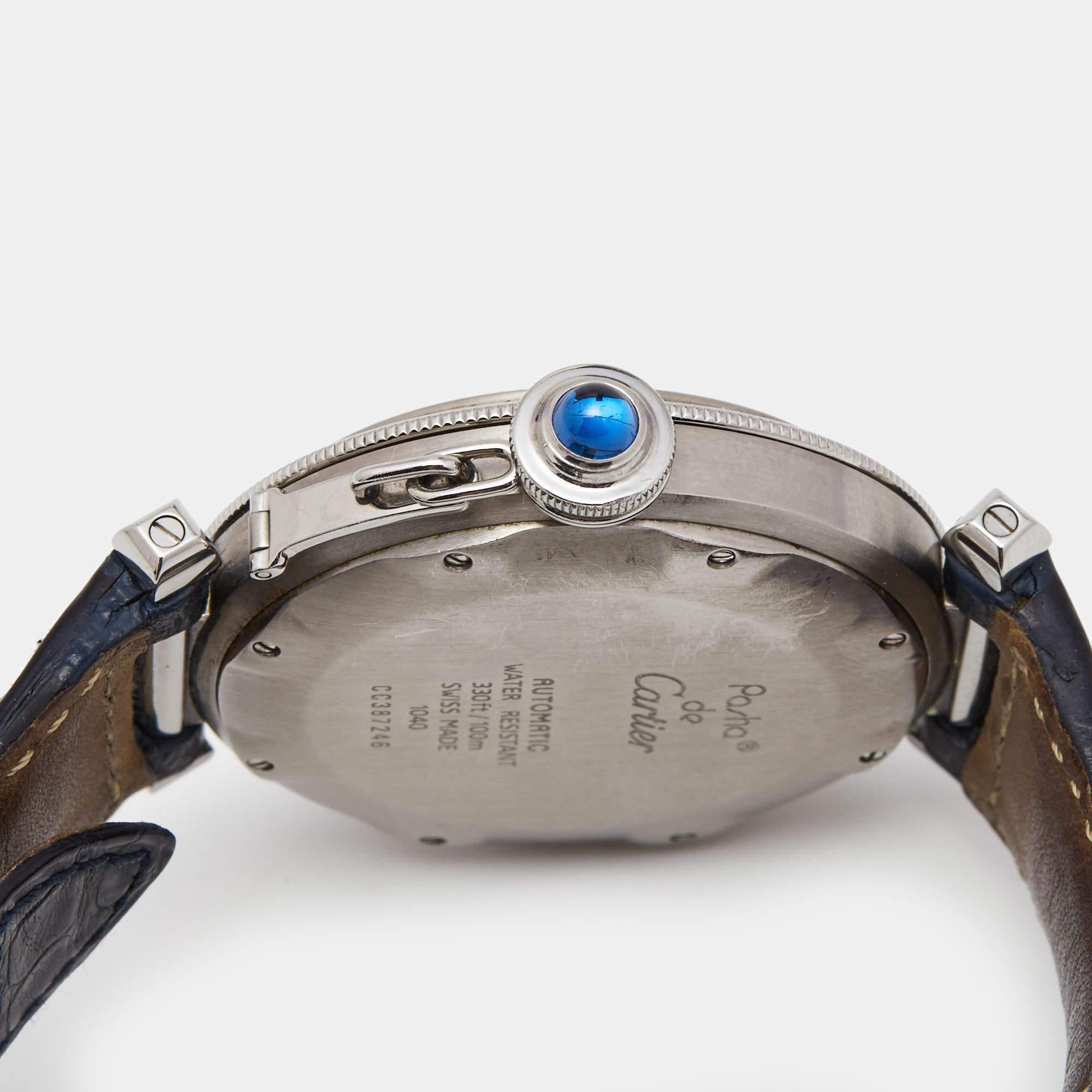 Cartier Stainless Leather Pasha de Cartier Automatic Men's Wristwatch 38 mm In Fair Condition In Dubai, Al Qouz 2
