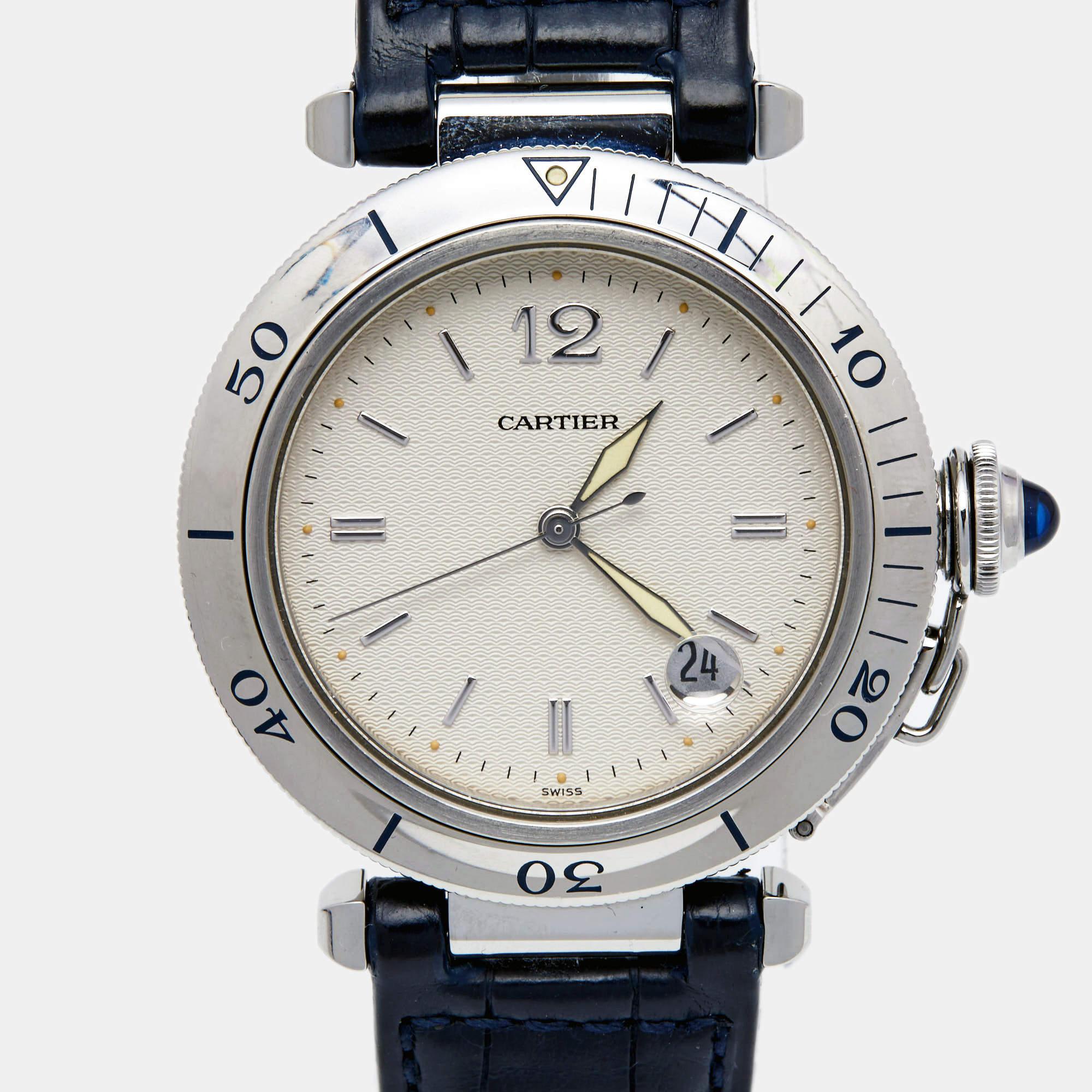 Cartier Stainless Leather Pasha de Cartier Automatic Men's Wristwatch 38 mm 2