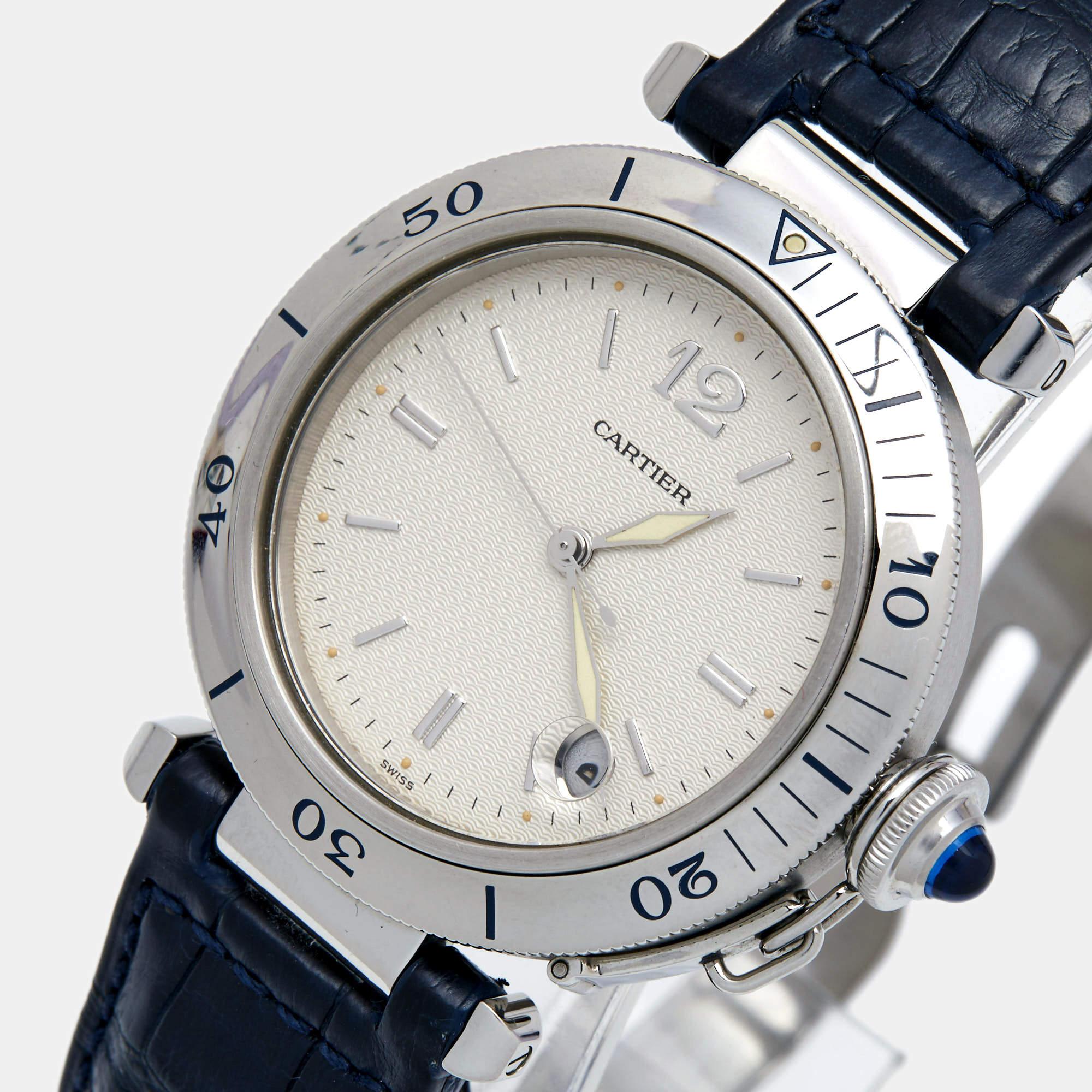 Cartier Stainless Leather Pasha de Cartier Automatic Men's Wristwatch 38 mm 4