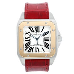 Montre pour homme Cartier Santos 100 en acier inoxydable et or jaune 18 carats W20072X7