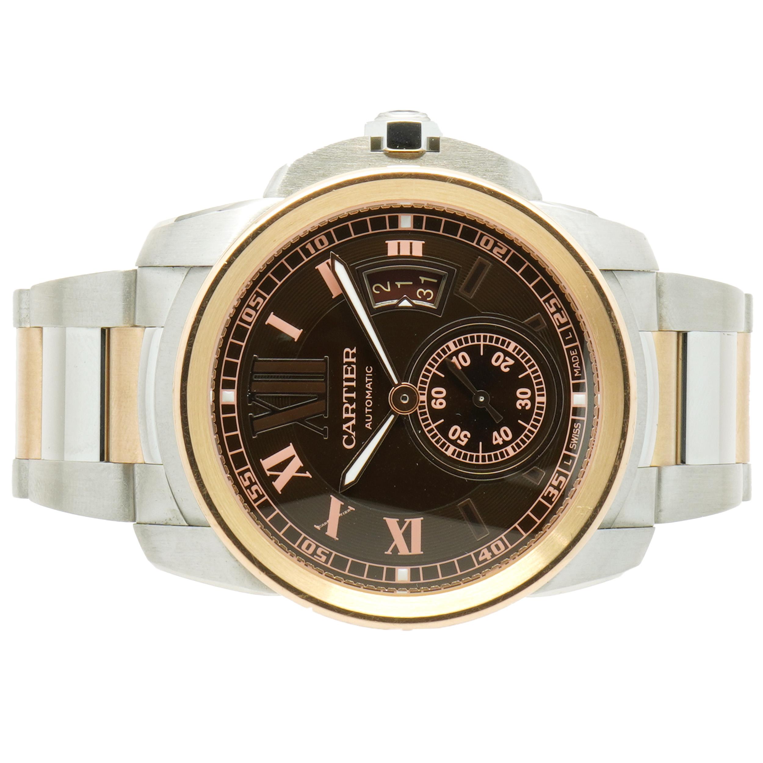 Movement: automatic
Function: hours, minutes, seconds, date
Case: 42mm round case, 18K rose gold bezel, push pull crown, sapphire crystal
Dial: black / rose roman
Band: steel and rose gold bracelet
Serial #: 42552XXX
Reference: 3389

Does not come