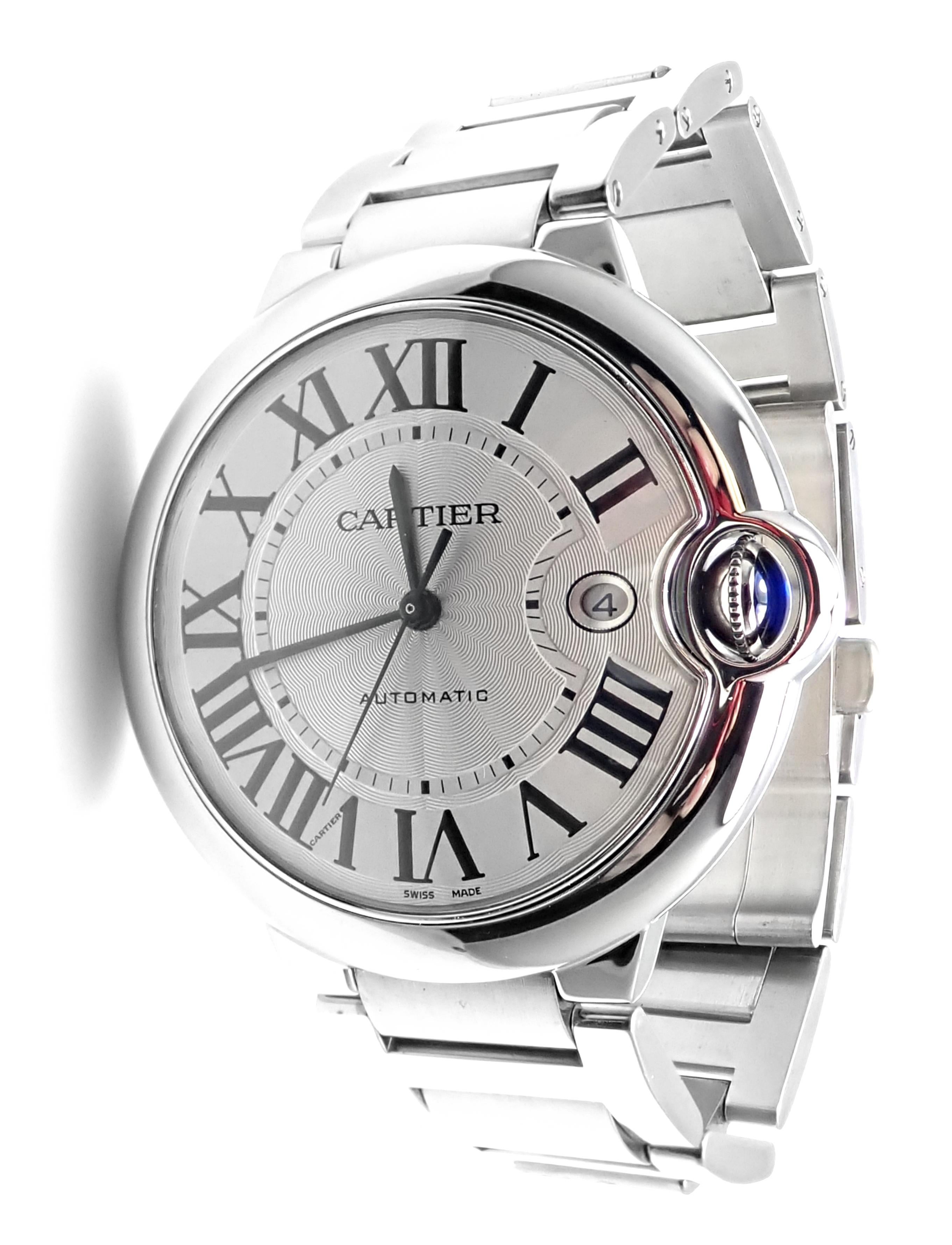 Stainless Steel Ballon Bleu Automatic 42mm Wristwatch Reference W69012Z4 by Cartier. 
Details:
Brand: Cartier
Model: Ballon Bleu
Reference: W69012Z4
Movement: Original Cartier Automatic
Case in stainless steel
Case size: 42mm
Band in stainless steel