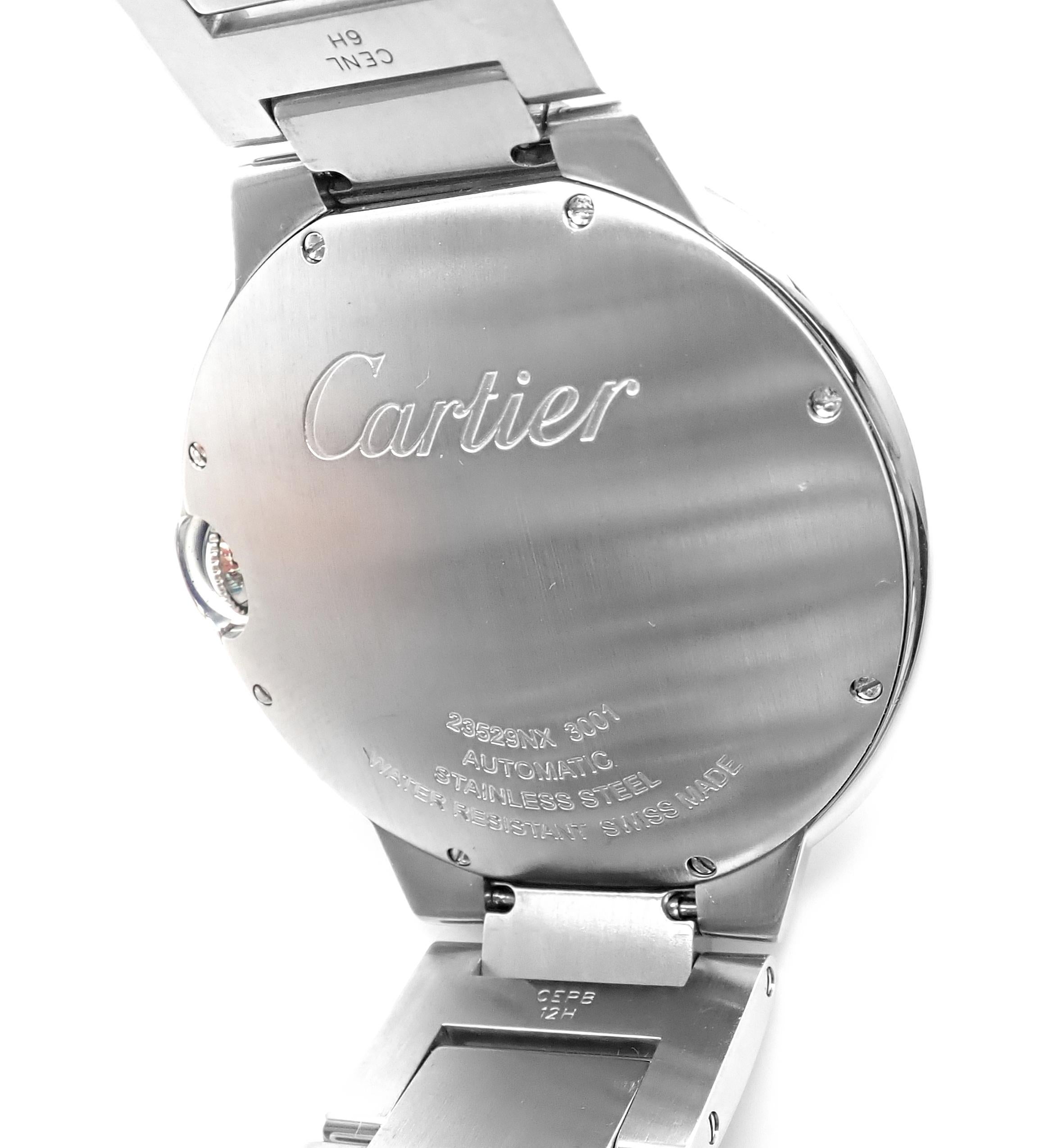 Cartier Stainless Steel Ballon Bleu Automatic Wristwatch Reference W69012Z4 4