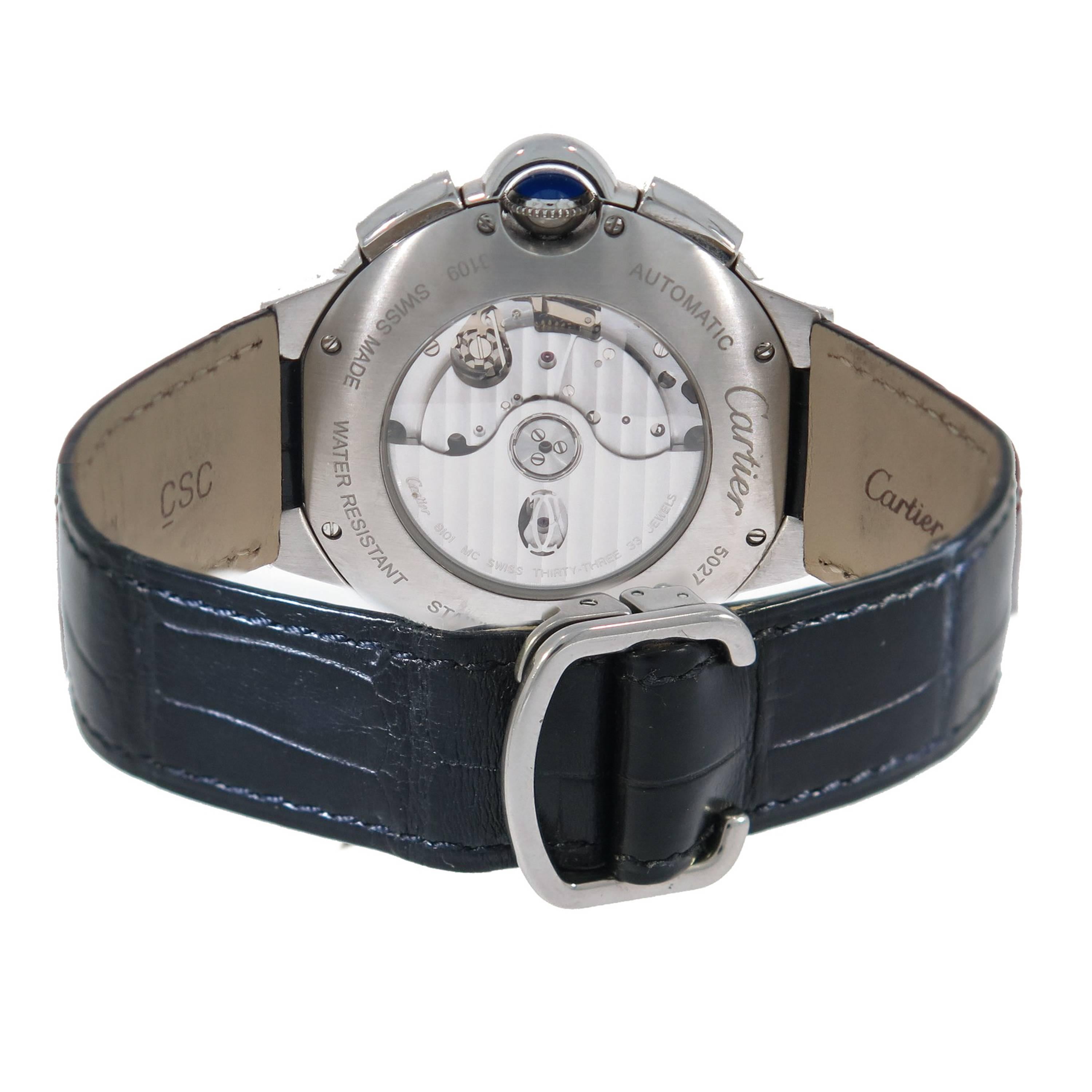 Contemporary Cartier Stainless steel Ballon Bleu Black Dial Chronograph automatic Wristwatch