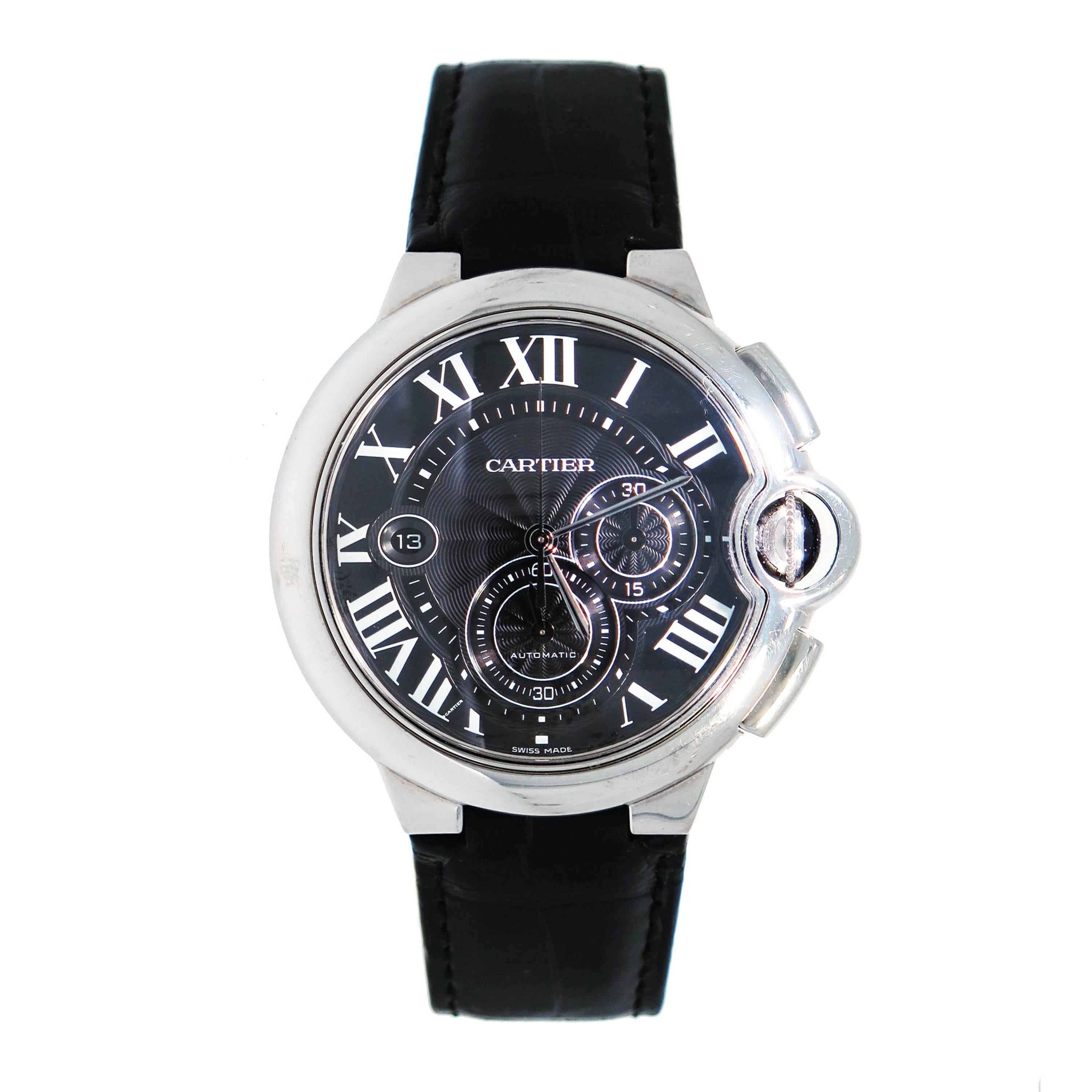 Cartier Stainless steel Ballon Bleu Black Dial Chronograph automatic Wristwatch
