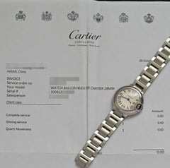 Cartier Stainless Steel Ballon Bleu De 28mm Quartz 3009 with Cartier Service Pap