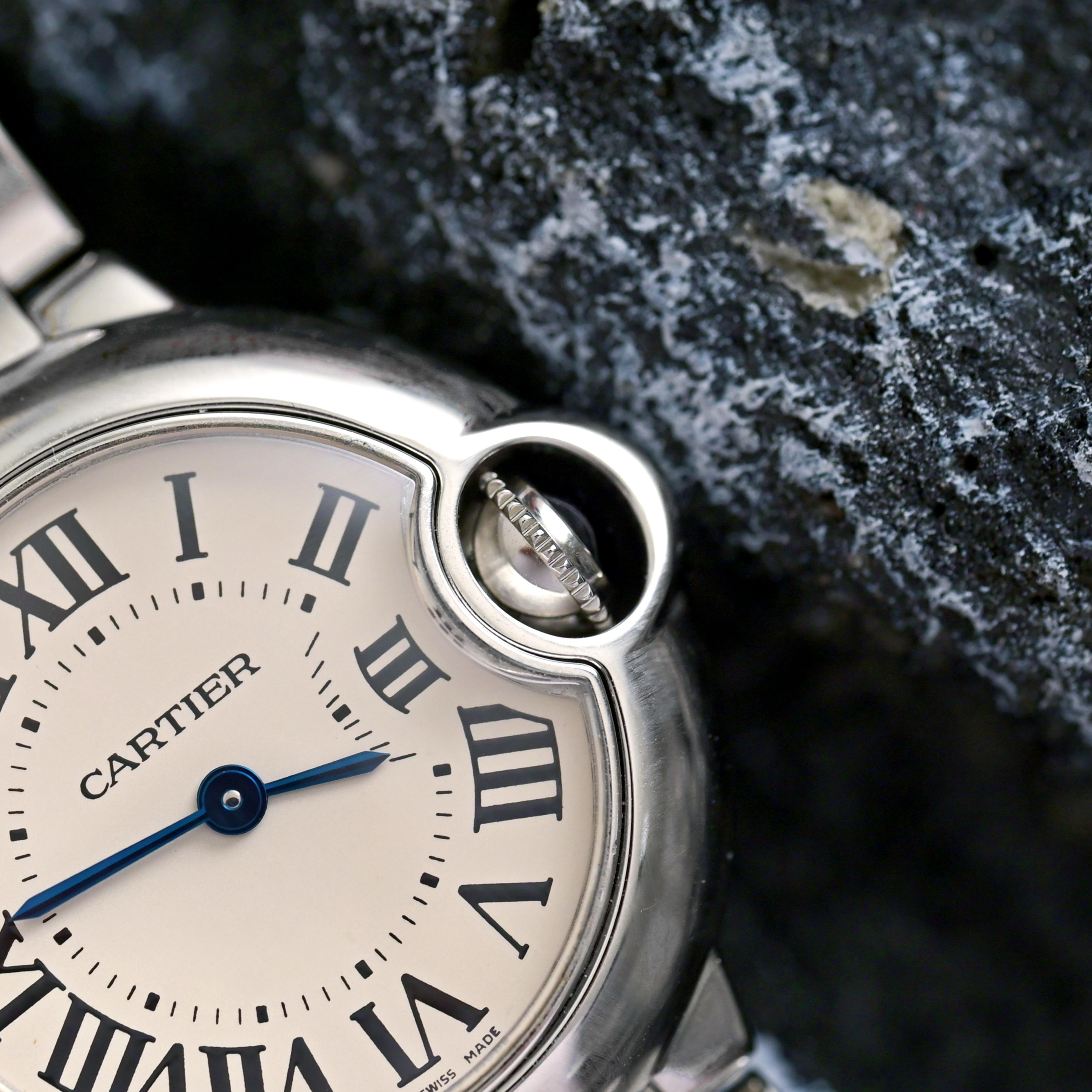Cartier Stainless Steel Ballon Bleu De 28mm Quartz 3009 with Cartier Service Pap For Sale 2