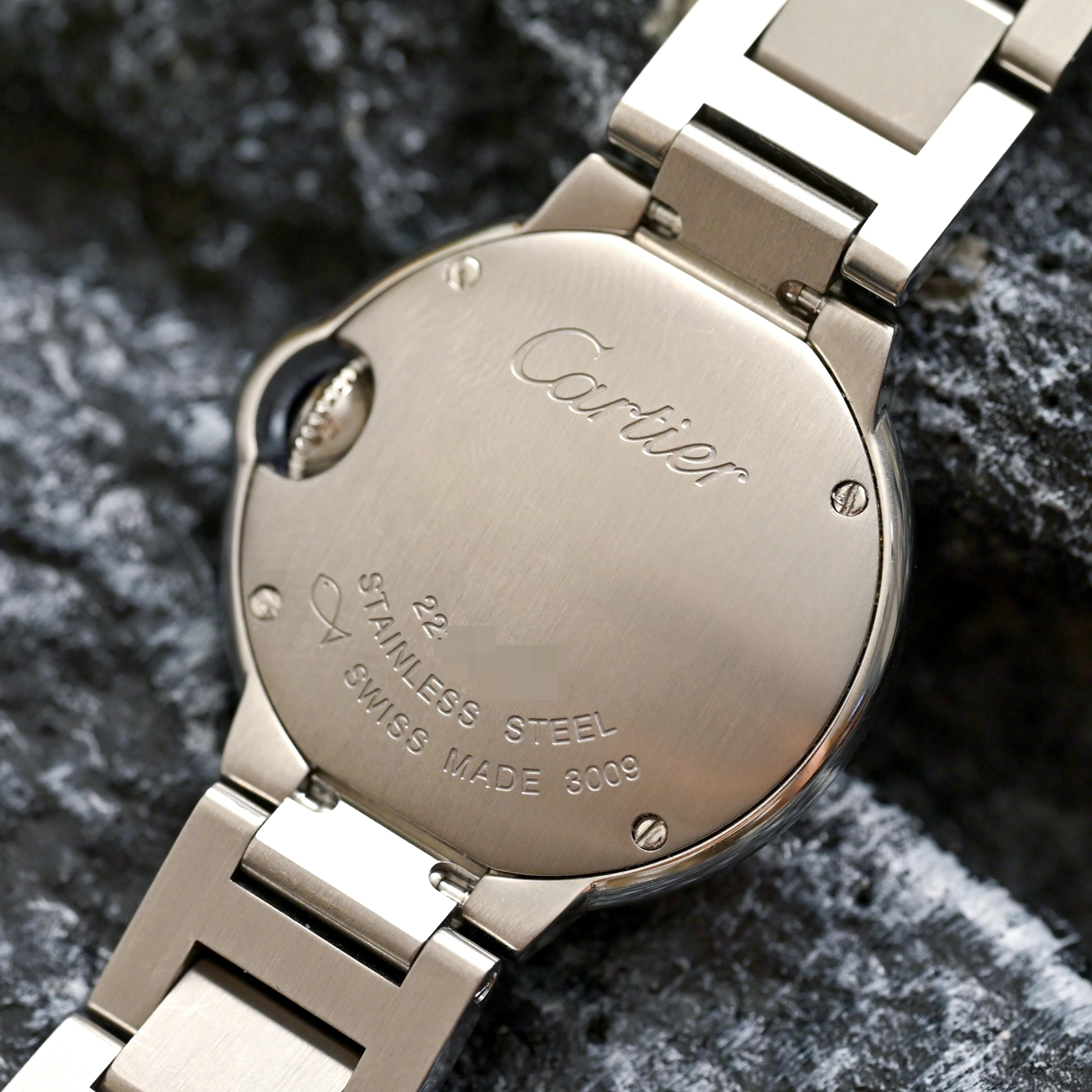 Cartier Stainless Steel Ballon Bleu De 28mm Quartz 3009 with Cartier Service Pap For Sale 3