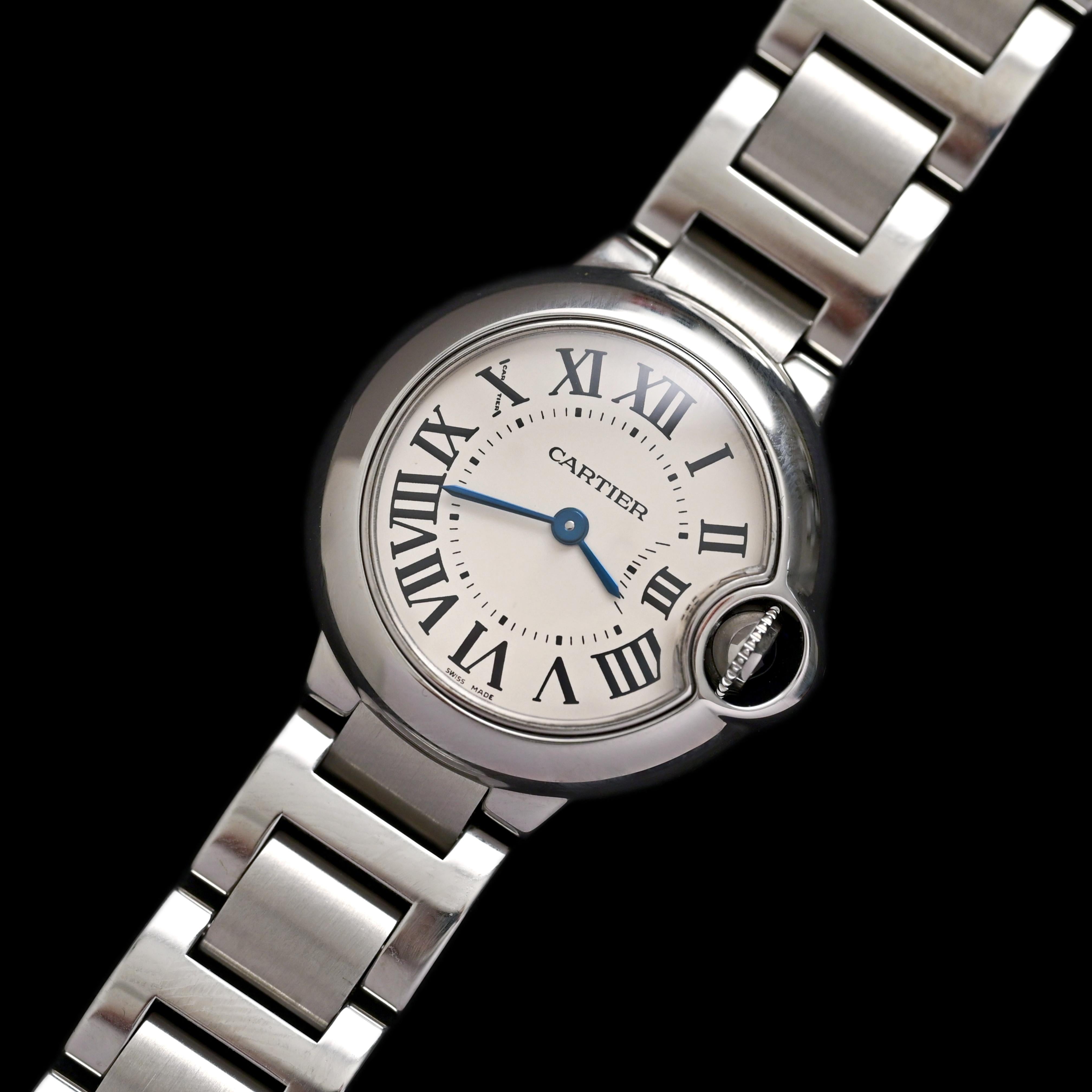Cartier Stainless Steel Ballon Bleu De 28mm Quartz 3009 with Cartier Service Pap