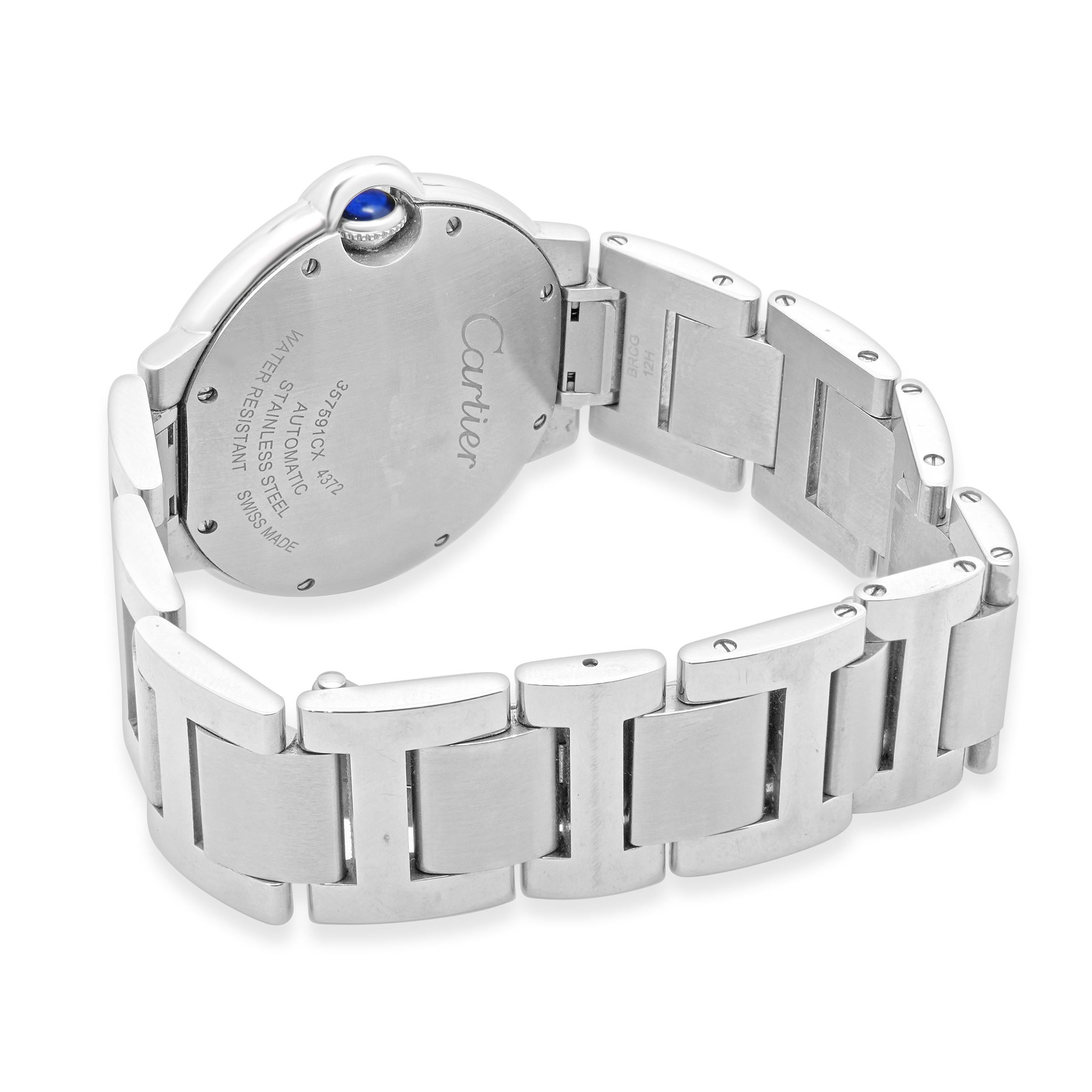 Cartier Ballon Bleu De Acero Inoxidable Con Bisel De Diamantes Corte redondo en venta