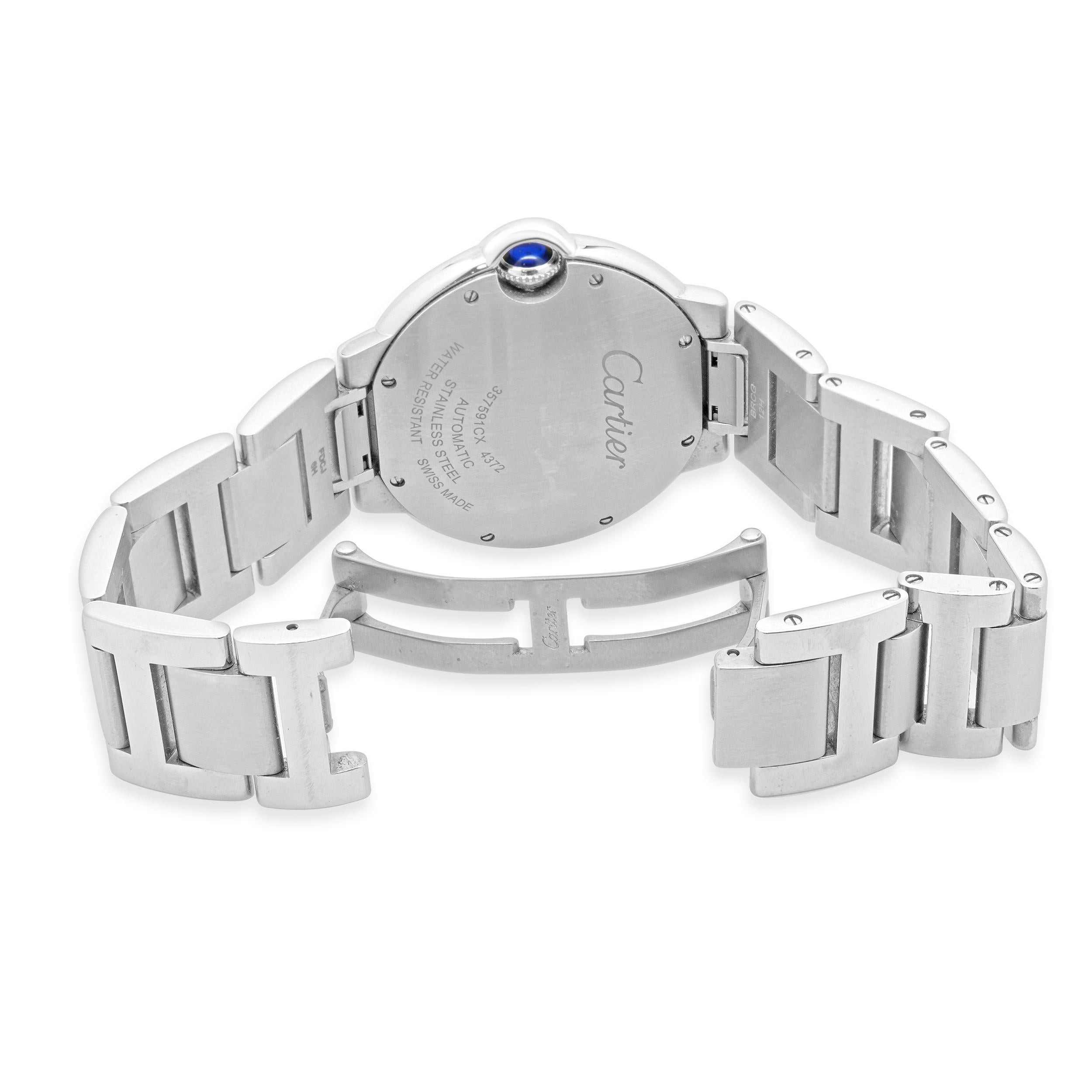 Cartier Ballon Bleu De Acero Inoxidable Con Bisel De Diamantes en Excelente estado para la venta en Scottsdale, AZ