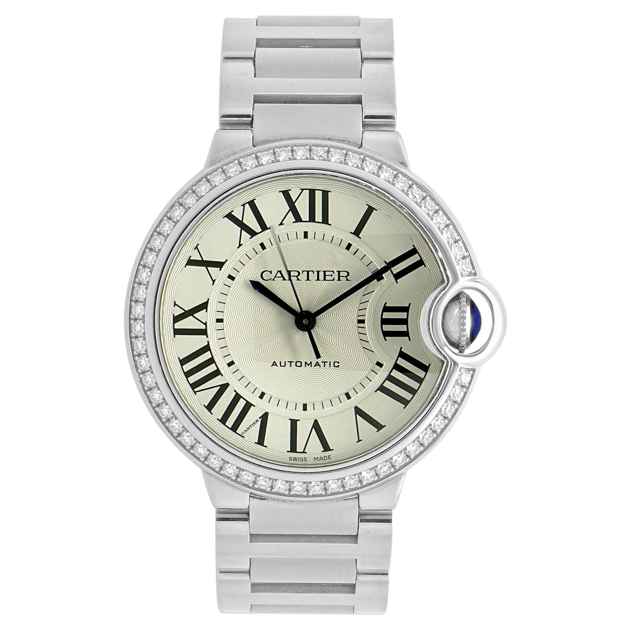 Cartier Ballon Bleu De Acero Inoxidable Con Bisel De Diamantes en venta