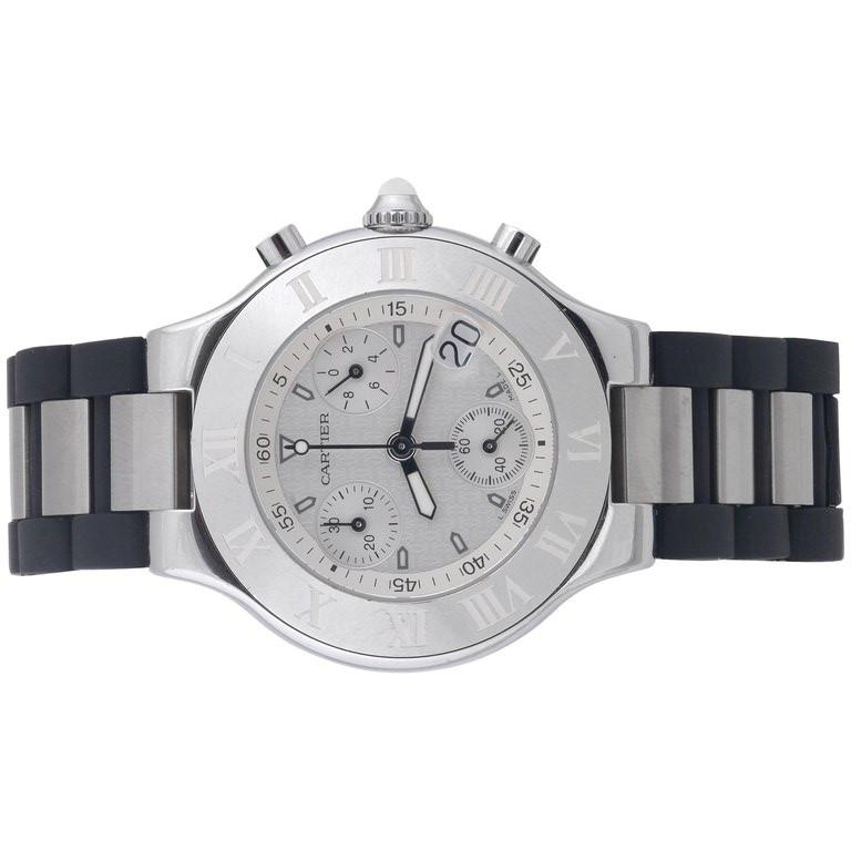 SHIPPING POLICY:
No additional costs will be added to this order.
Shipping costs will be totally covered by the seller (customs duties included). 


CARTIER - a Chronoscaph 21 chronograph wrist watch. Stainless steel case with chapter ring bezel.